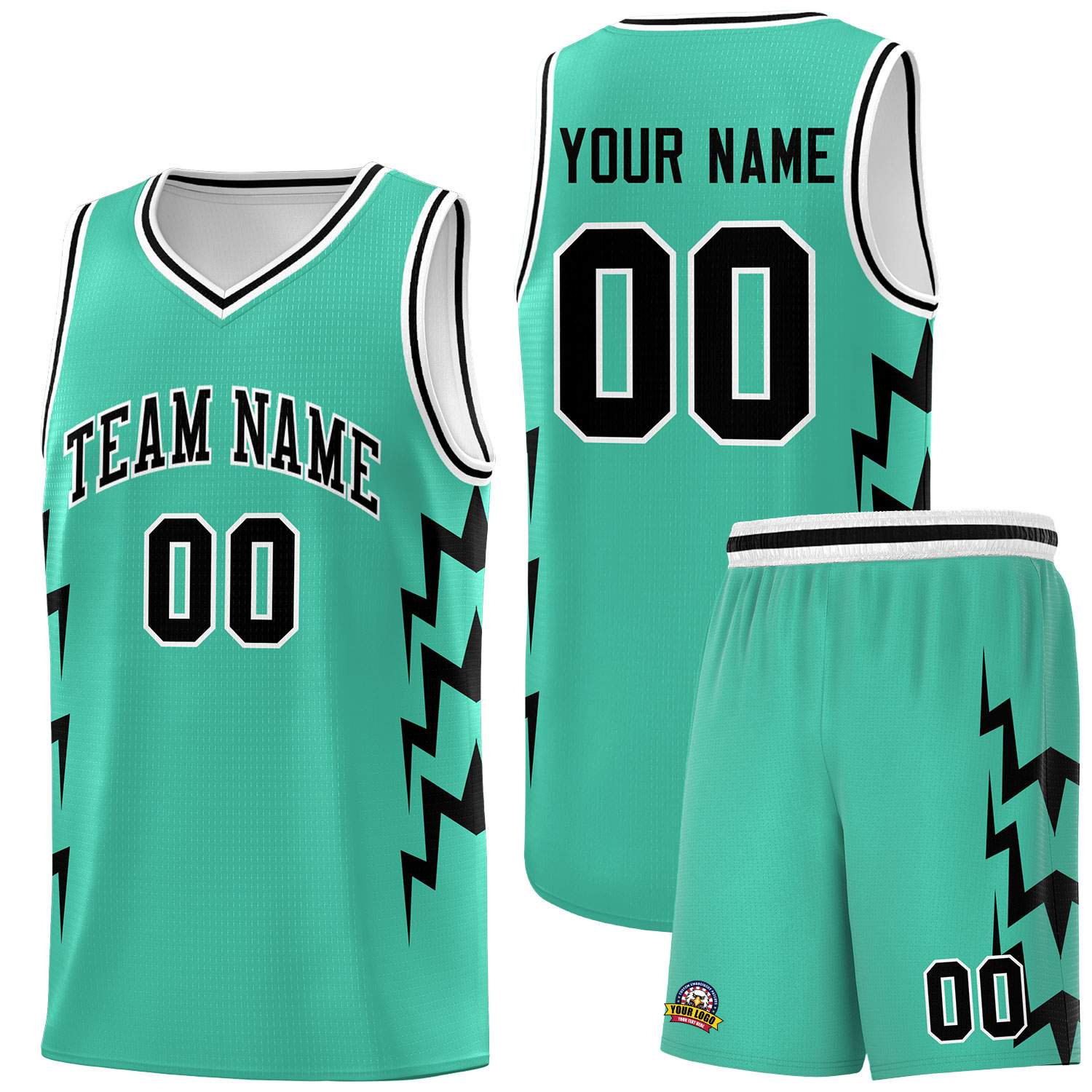 Custom Bright Green Side Lightning Pattern Sports Uniform Basketball Jersey