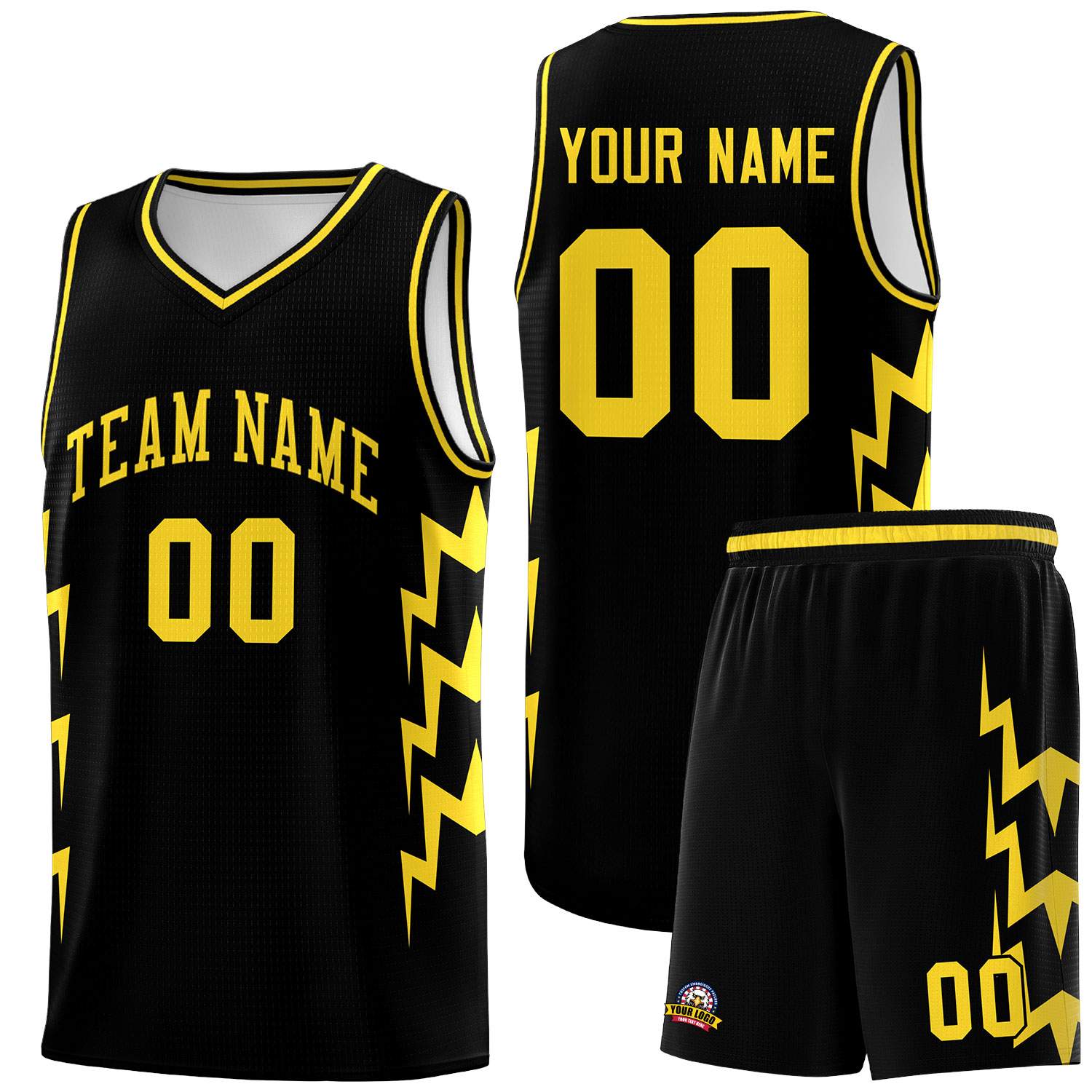 Custom Black Side Lightning Pattern Sports Uniform Basketball Jersey