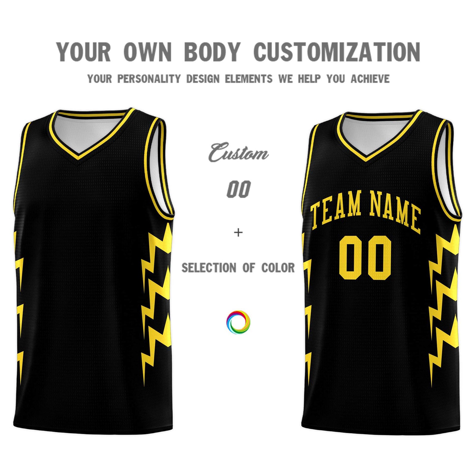 Custom Black Side Lightning Pattern Sports Uniform Basketball Jersey