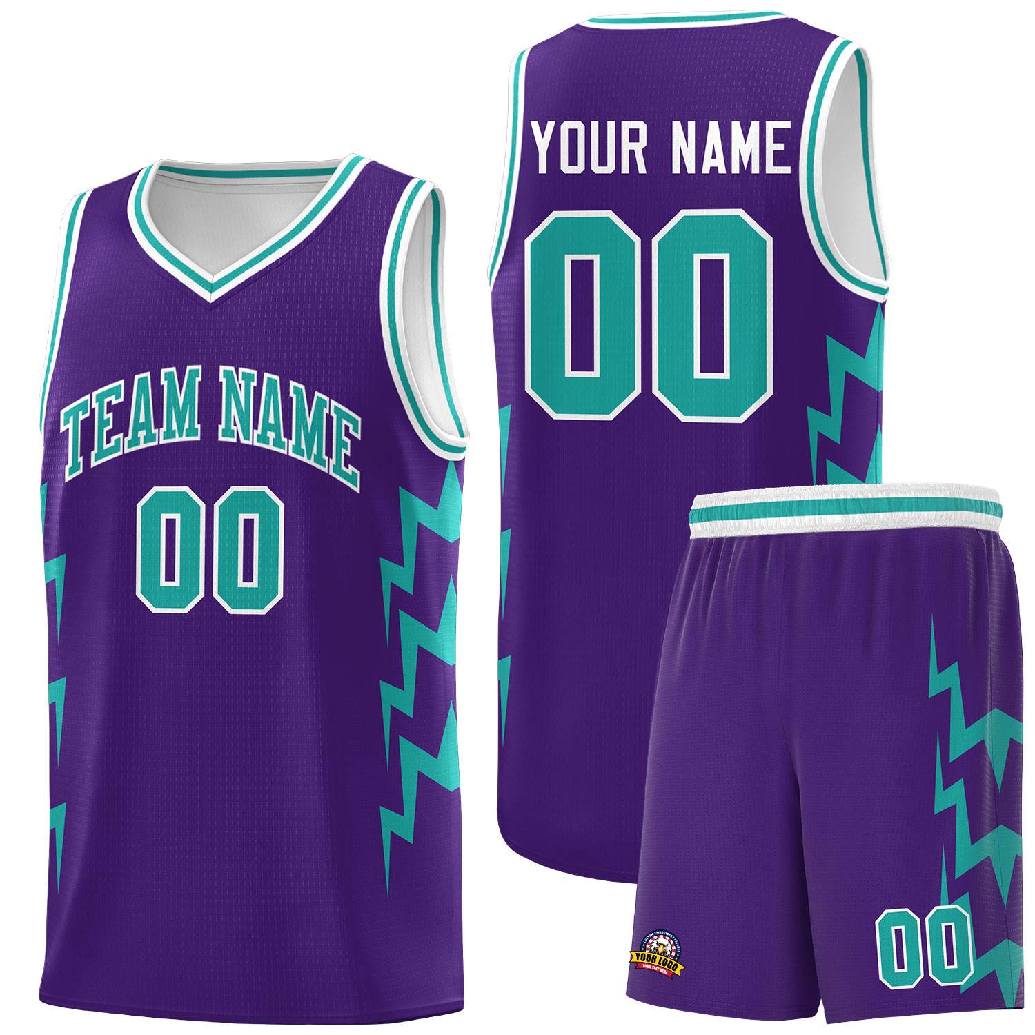 Custom Purple Side Lightning Pattern Sports Uniform Basketball Jersey