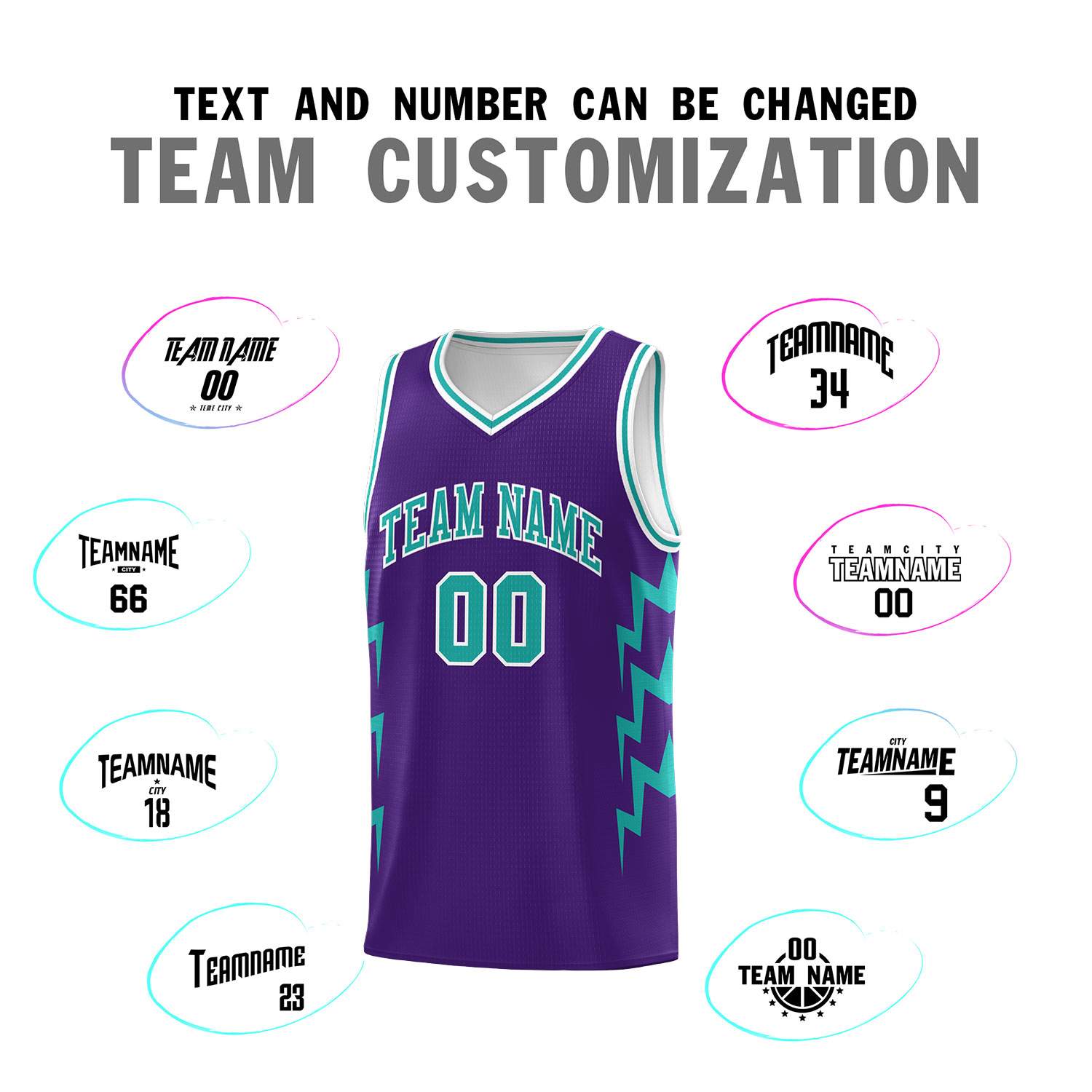 Custom Purple Side Lightning Pattern Sports Uniform Basketball Jersey
