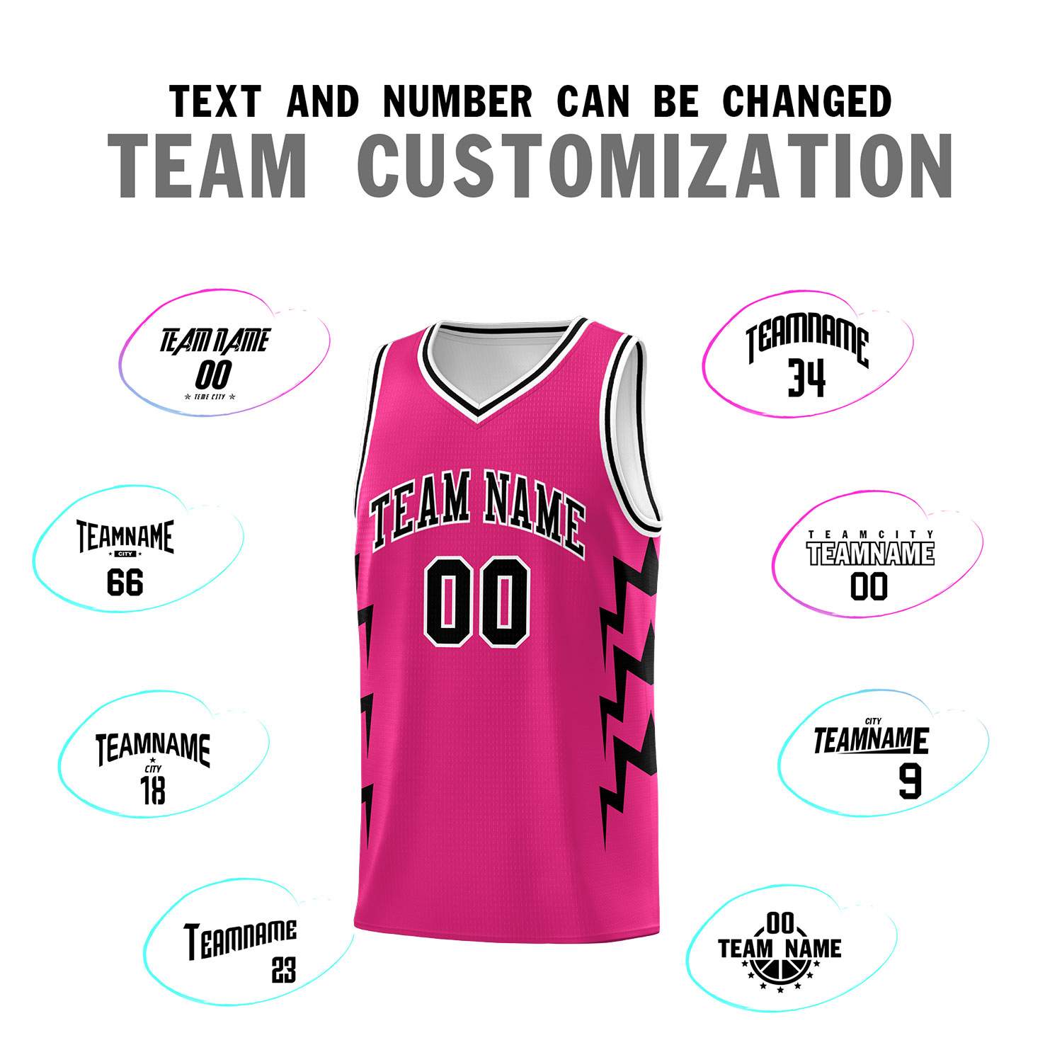 Custom Pink Side Lightning Pattern Sports Uniform Basketball Jersey