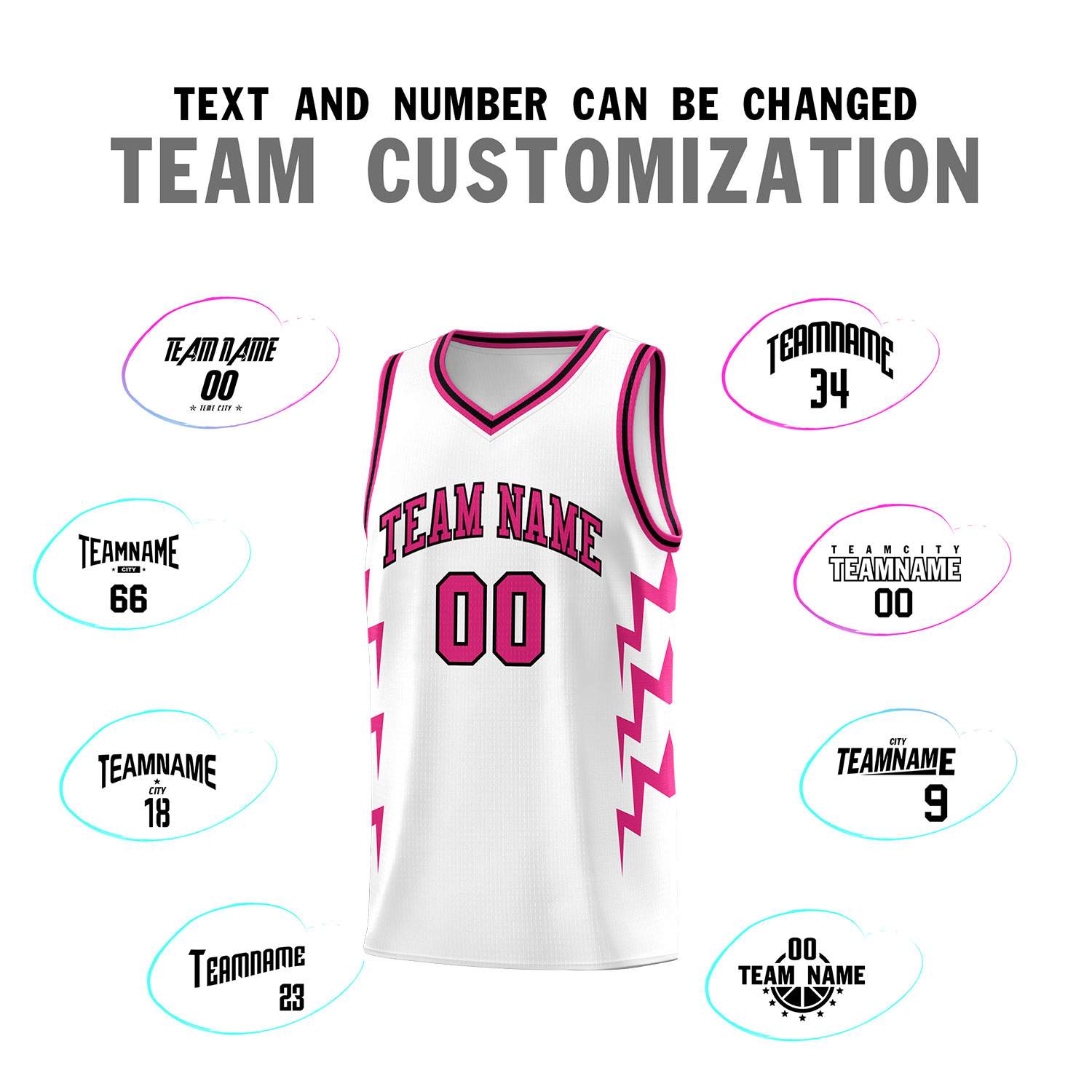 Custom White Side Lightning Pattern Sports Uniform Basketball Jersey