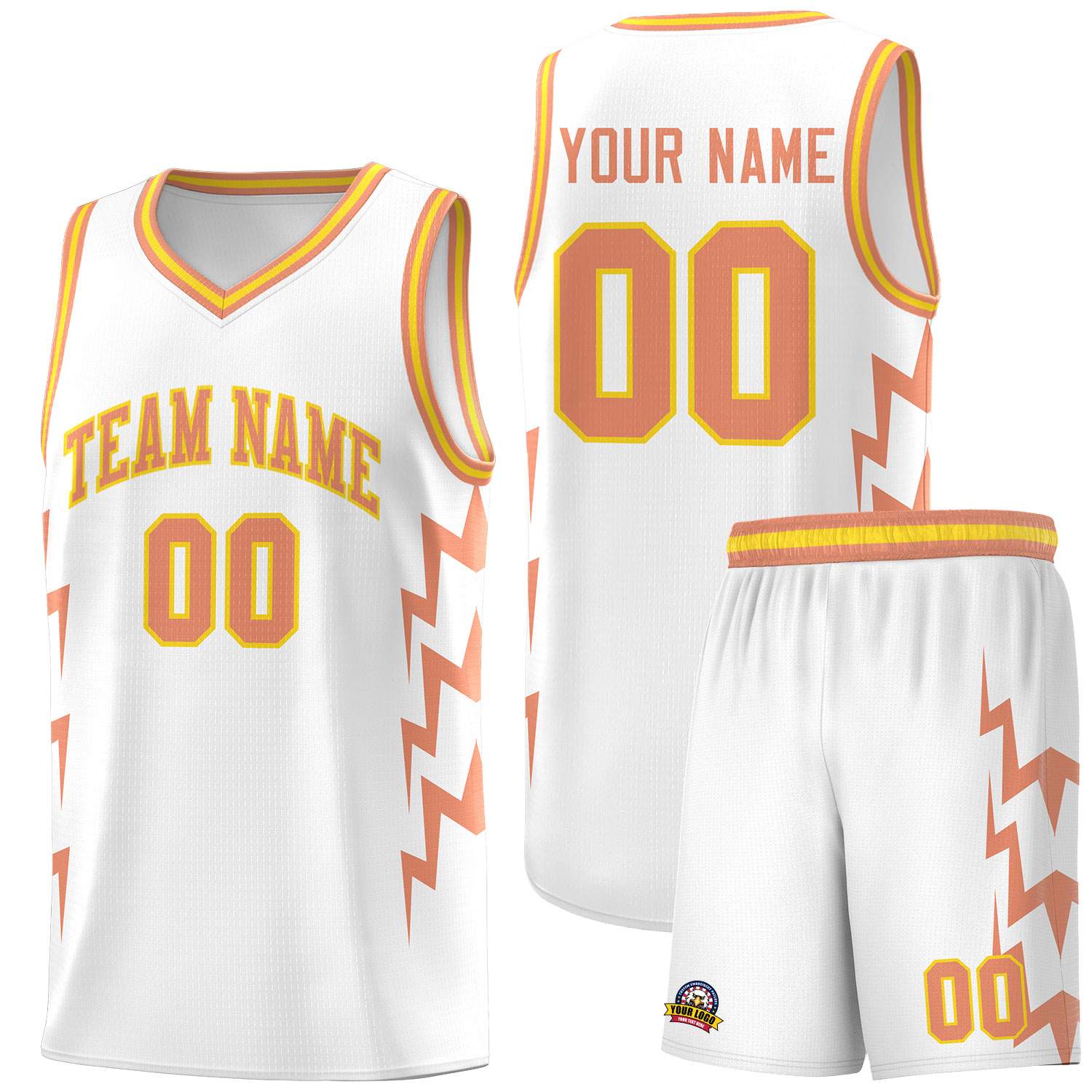 Custom White Side Lightning Pattern Sports Uniform Basketball Jersey