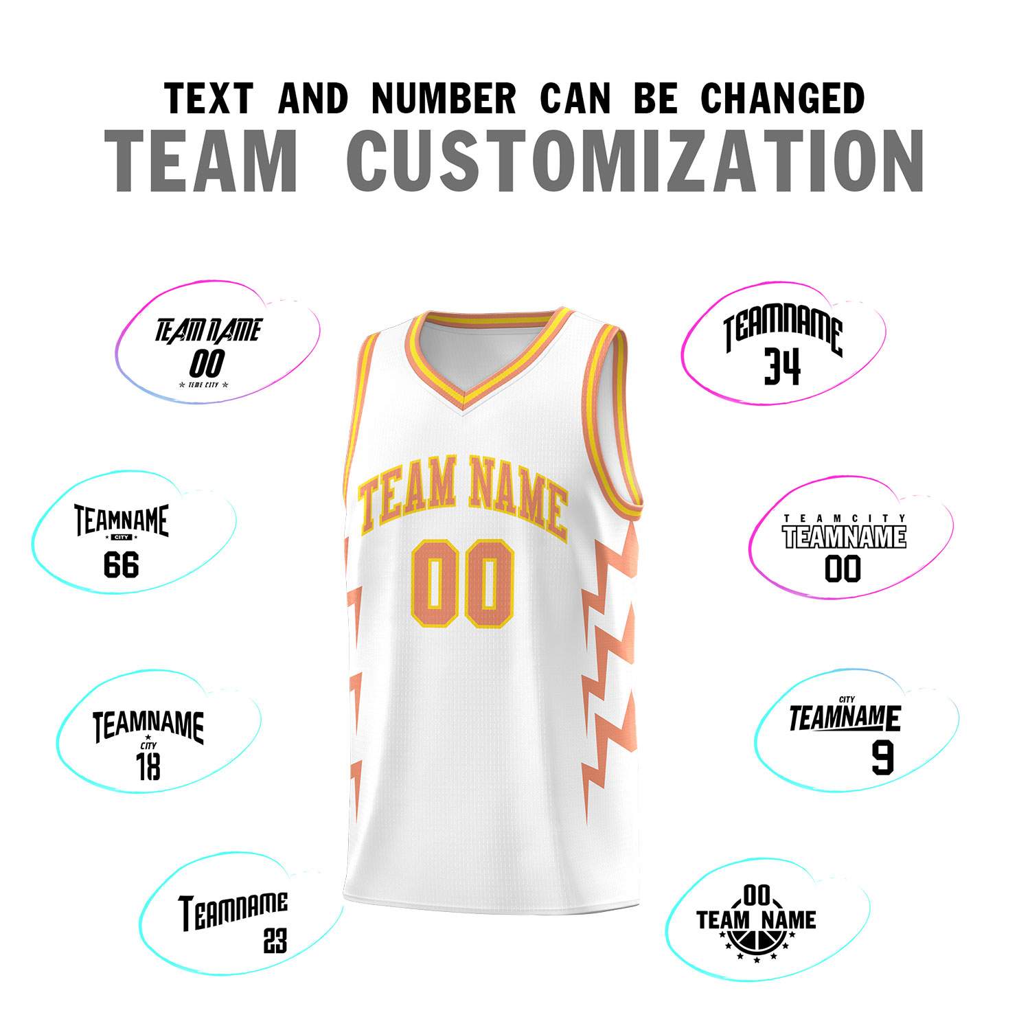 Custom White Side Lightning Pattern Sports Uniform Basketball Jersey