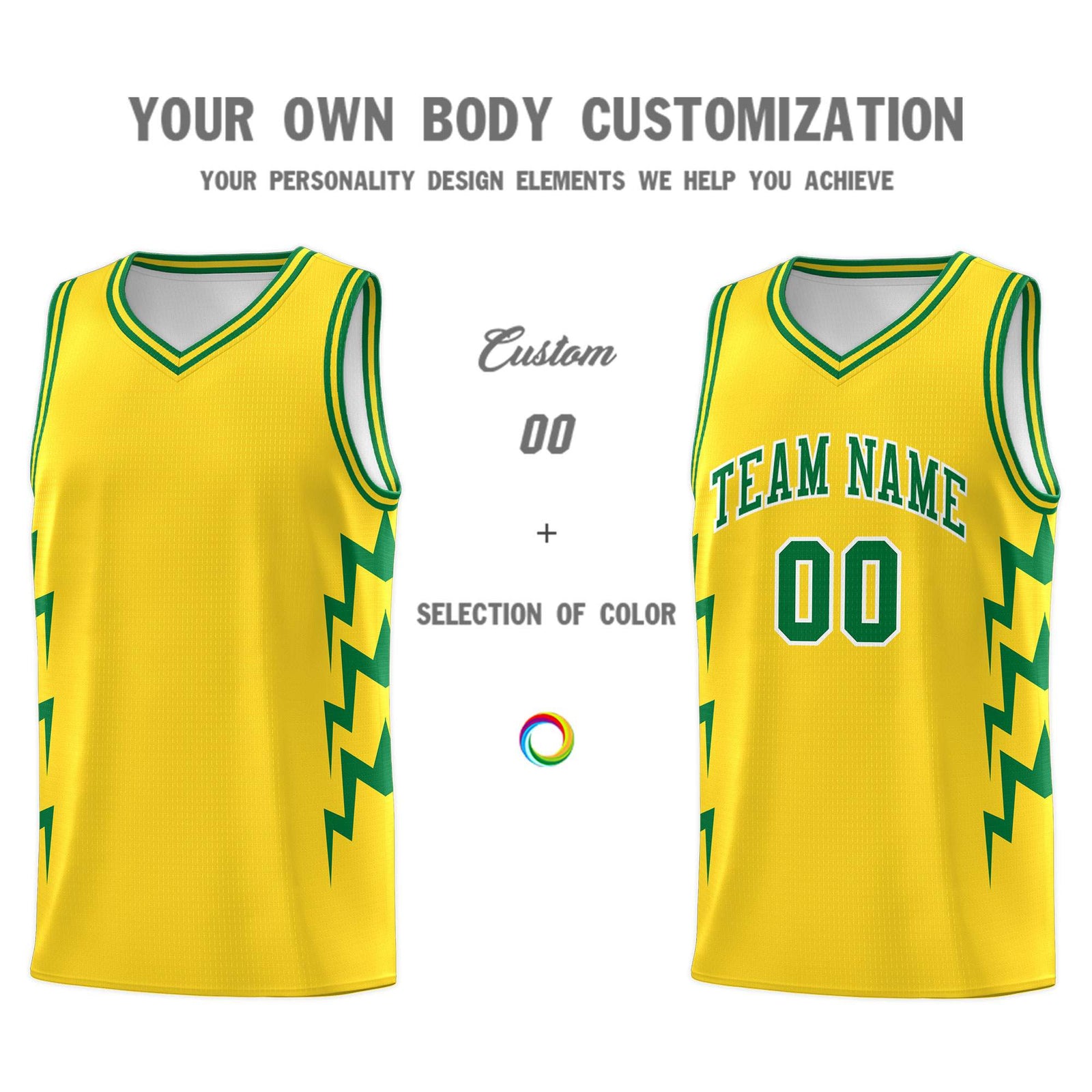 Custom Gold Side Lightning Pattern Sports Uniform Basketball Jersey