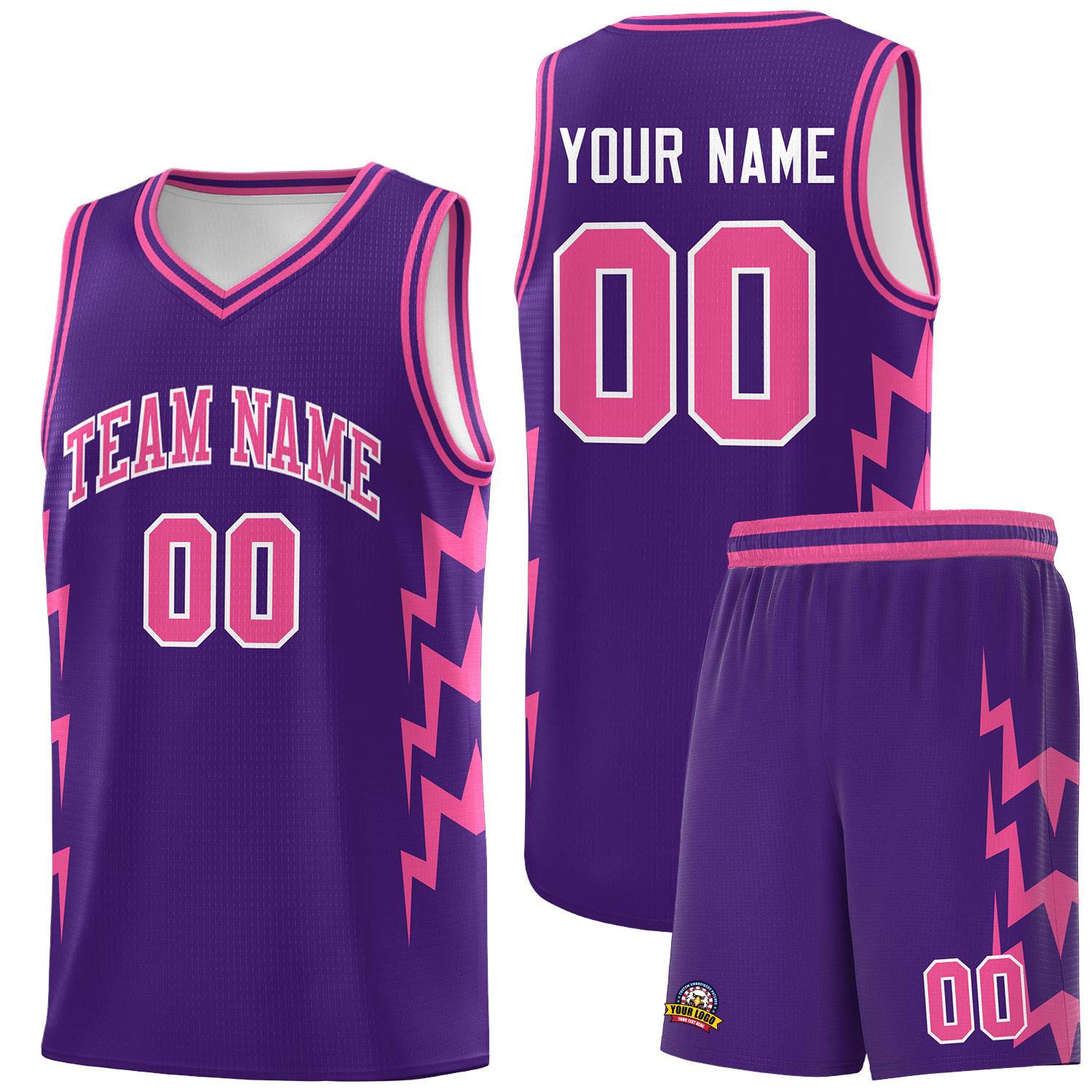 Custom Purple Side Lightning Pattern Sports Uniform Basketball Jersey