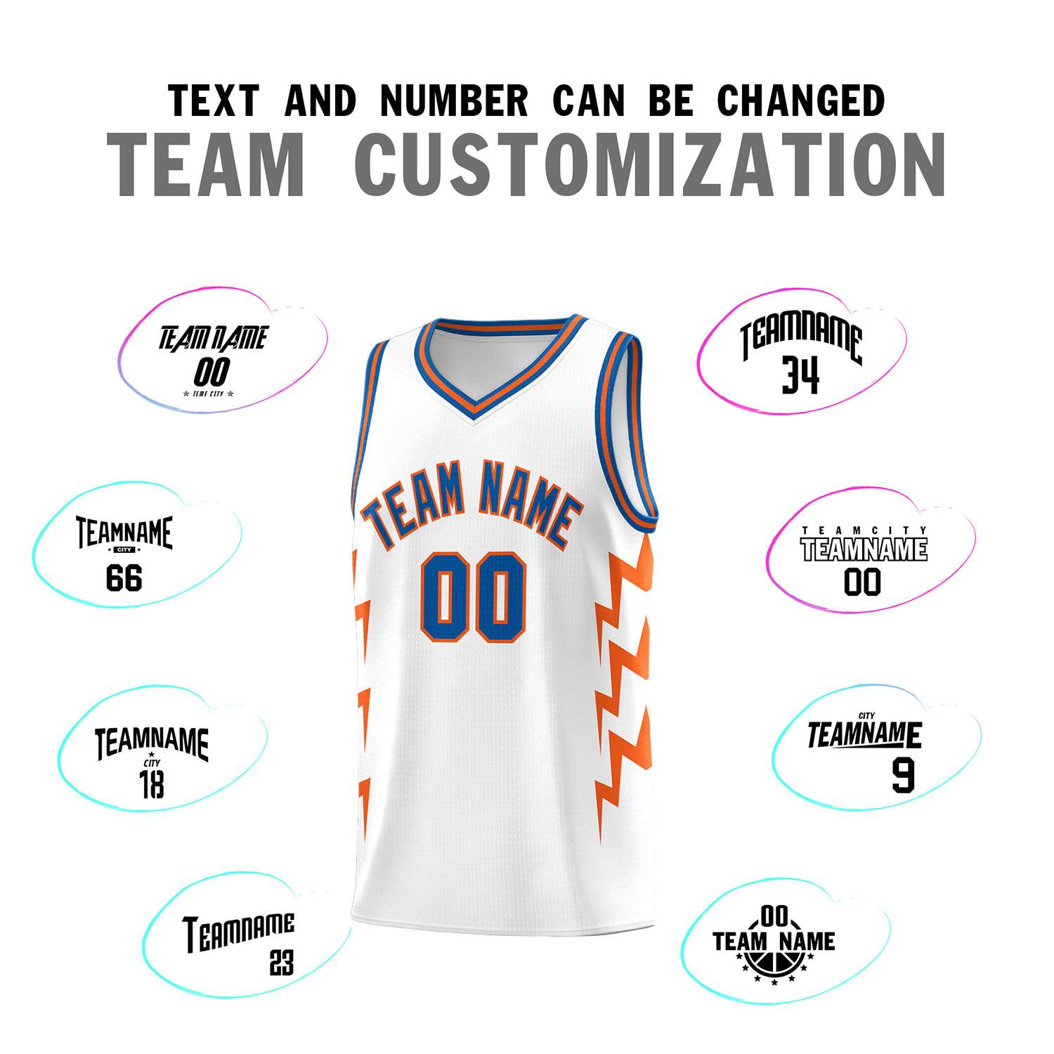 Custom White Side Lightning Pattern Sports Uniform Basketball Jersey