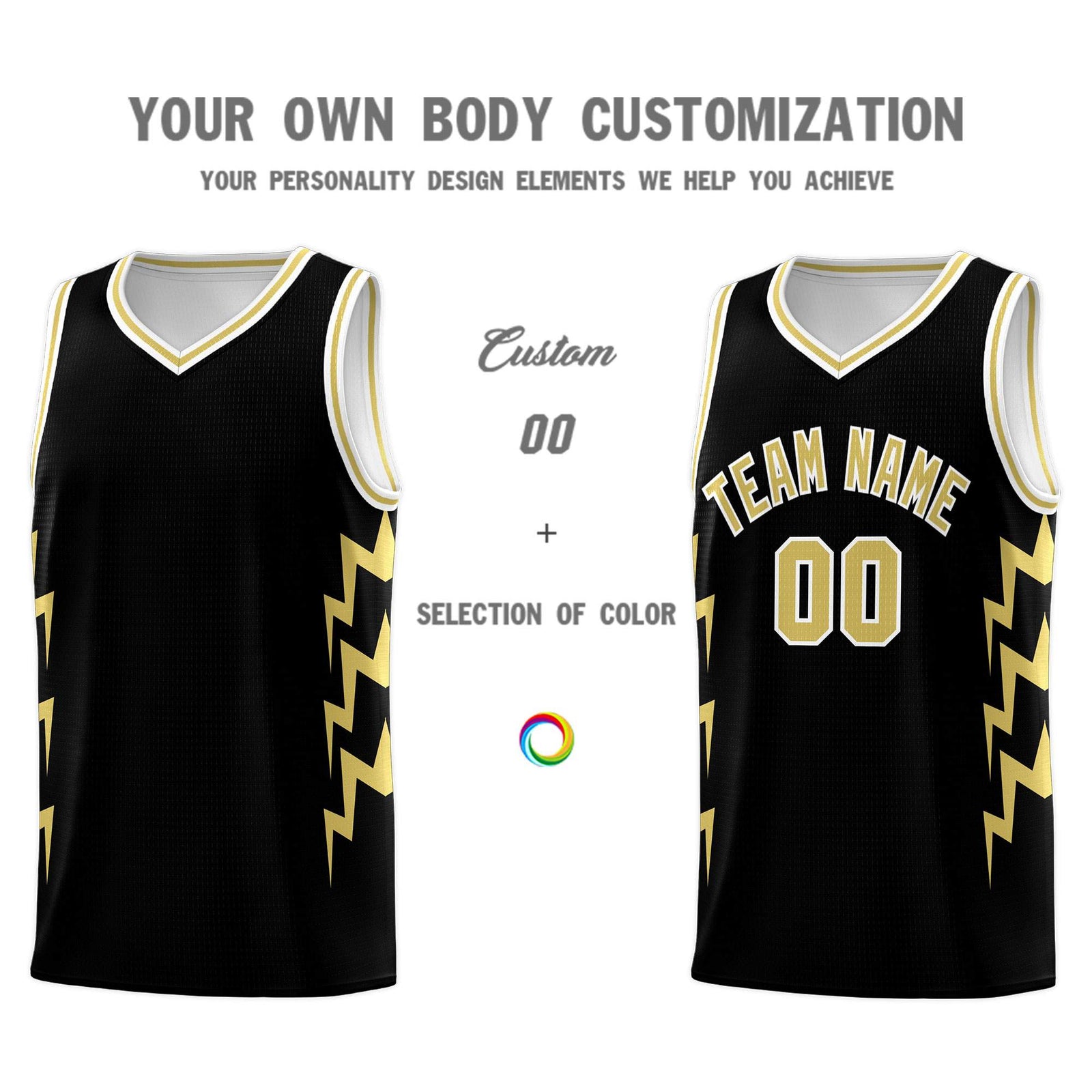 Custom Black Side Lightning Pattern Sports Uniform Basketball Jersey