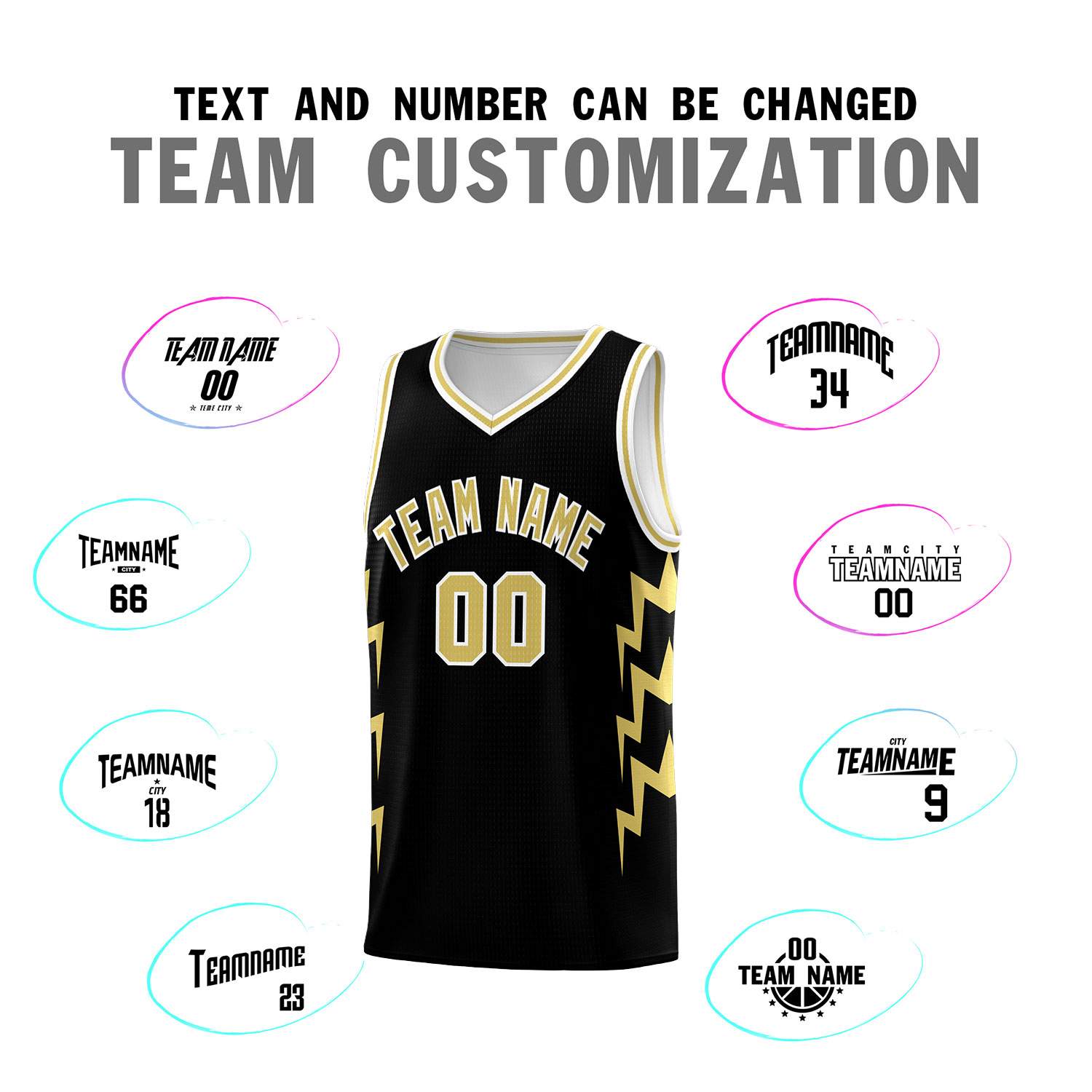 Custom Black Side Lightning Pattern Sports Uniform Basketball Jersey