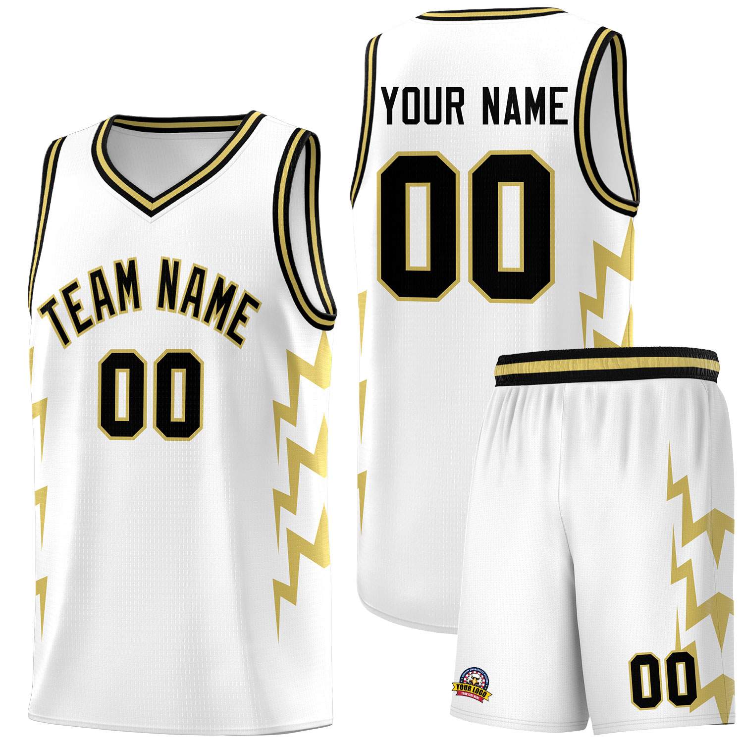 Custom White Side Lightning Pattern Sports Uniform Basketball Jersey