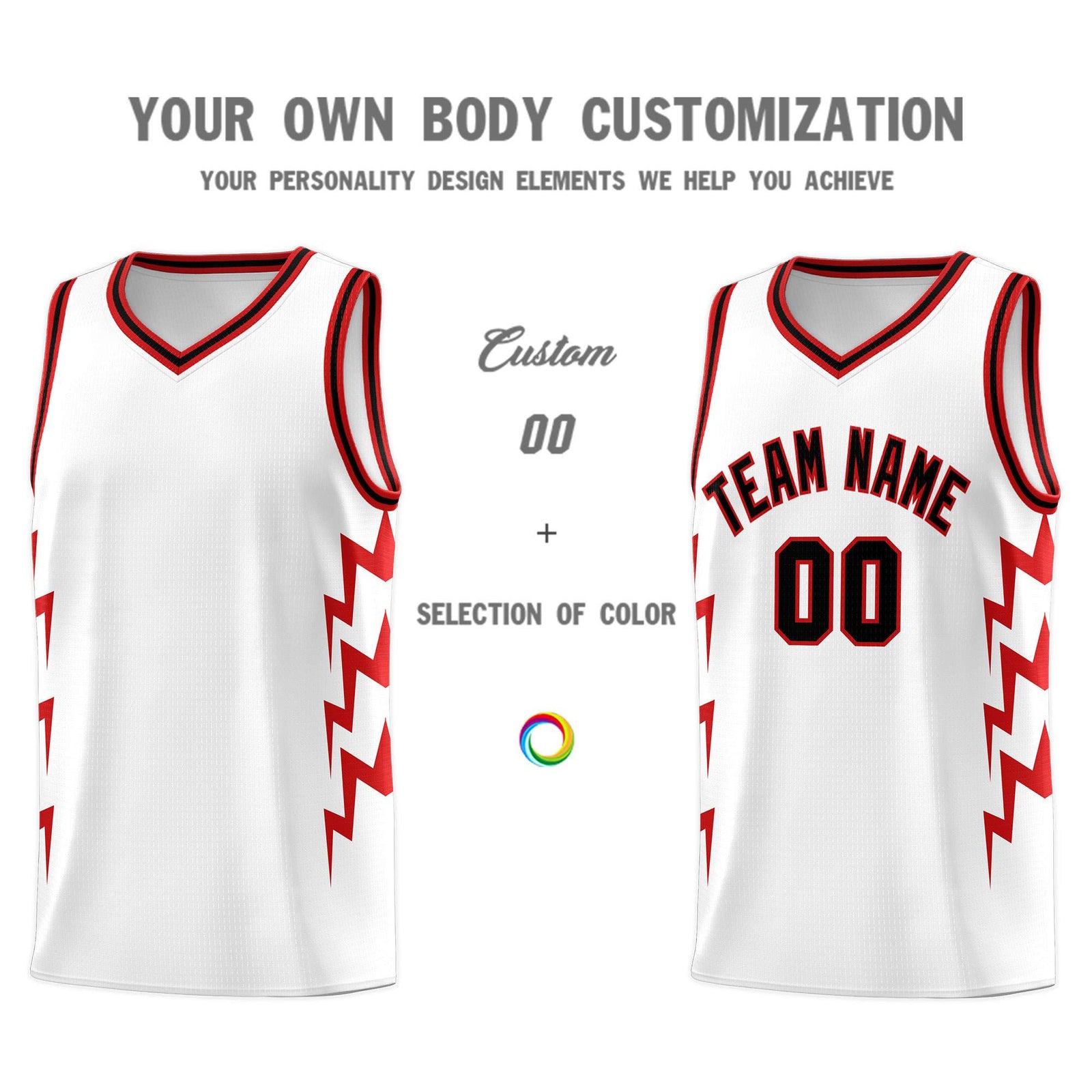 Custom White Side Lightning Pattern Sports Uniform Basketball Jersey