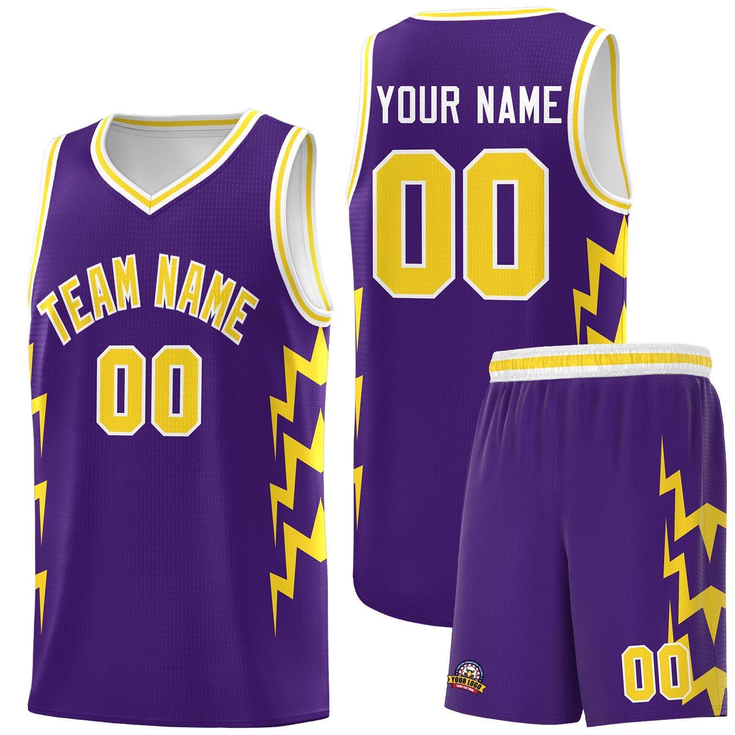 Custom Purple Side Lightning Pattern Sports Uniform Basketball Jersey