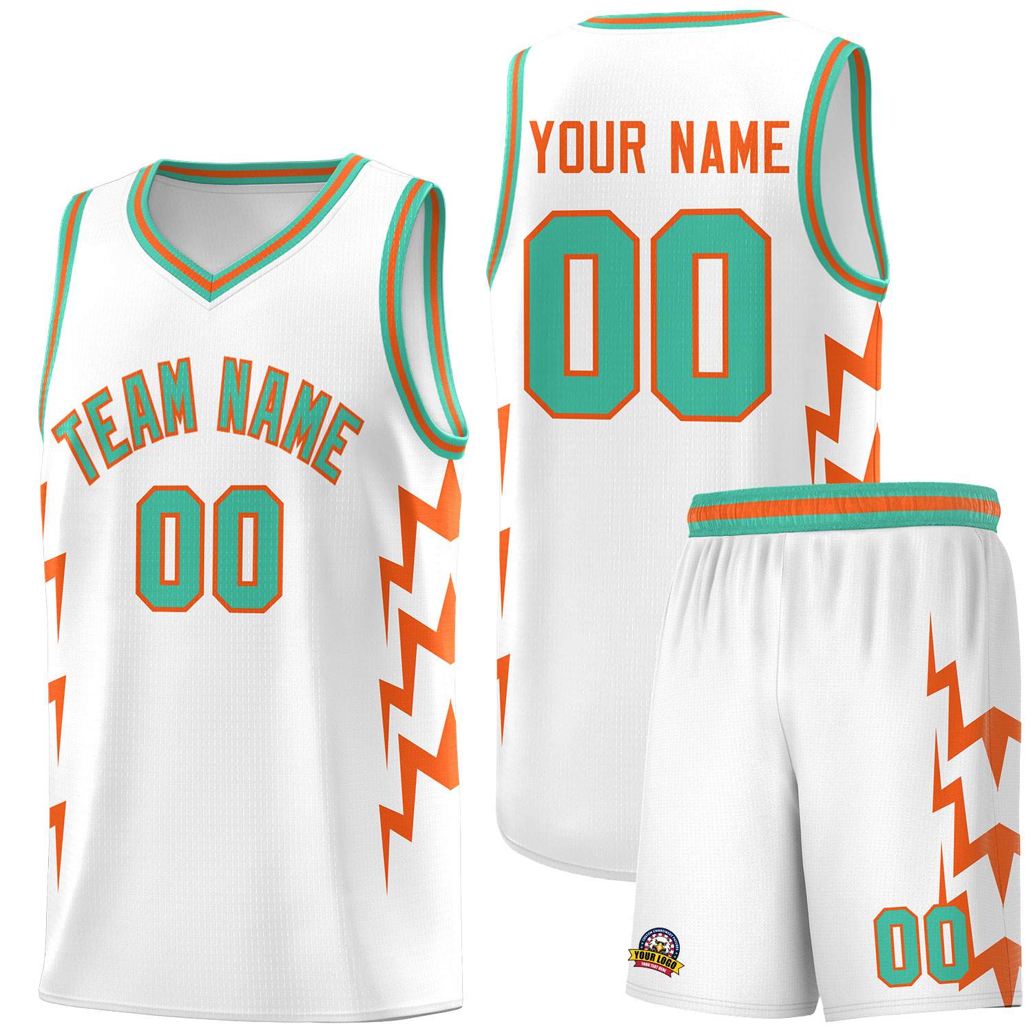 Custom White Side Lightning Pattern Sports Uniform Basketball Jersey