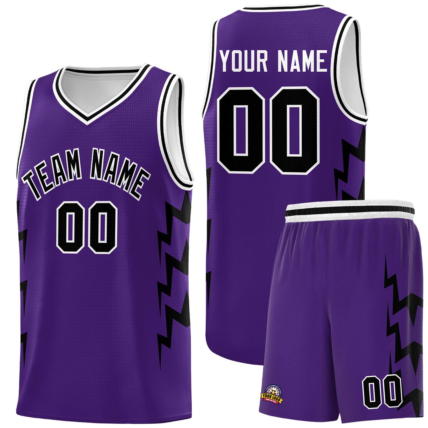 Custom Purple Side Lightning Pattern Sports Uniform Basketball Jersey