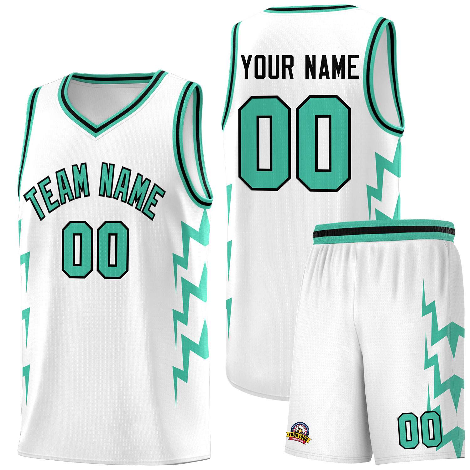 Custom White Side Lightning Pattern Sports Uniform Basketball Jersey