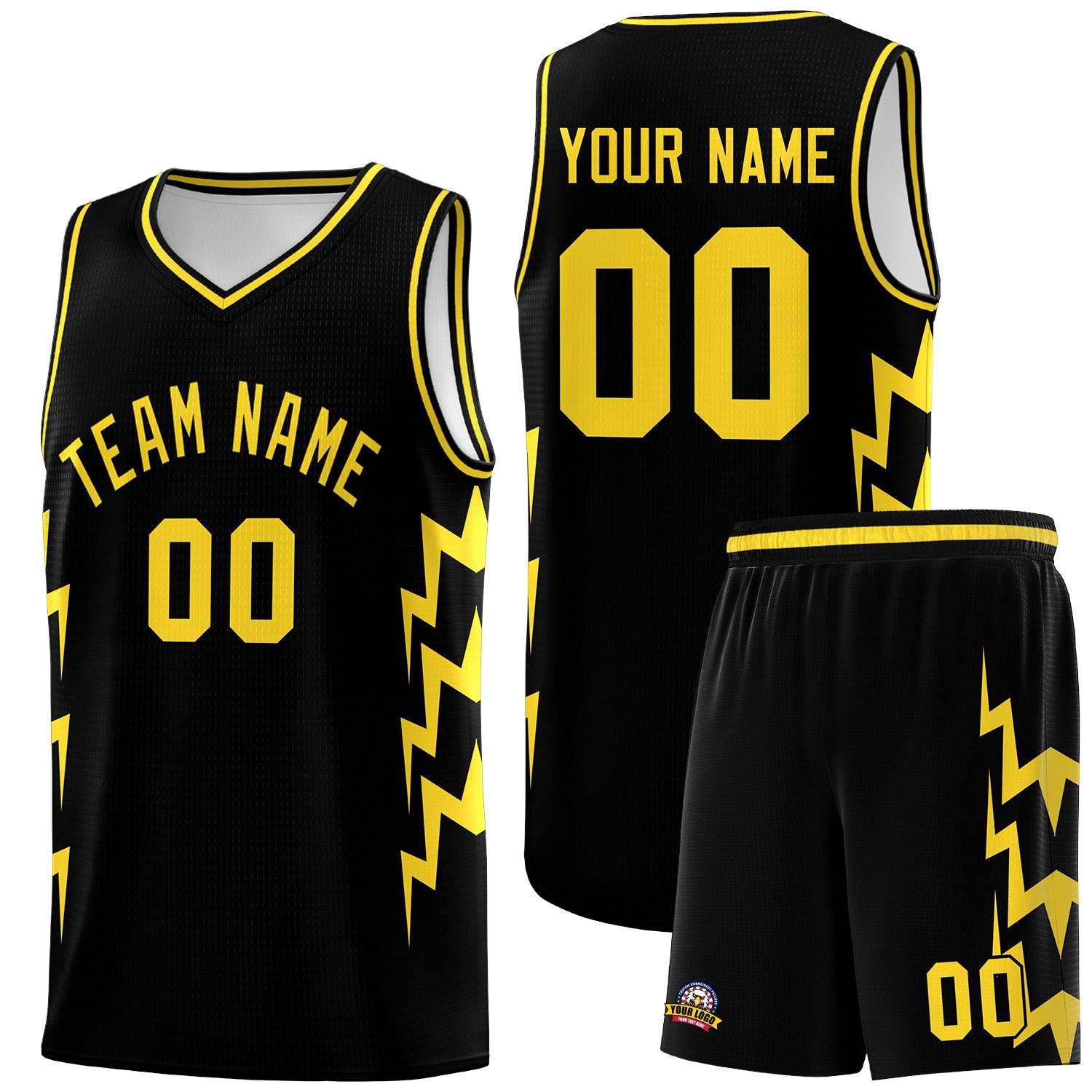 Custom Black Side Lightning Pattern Sports Uniform Basketball Jersey