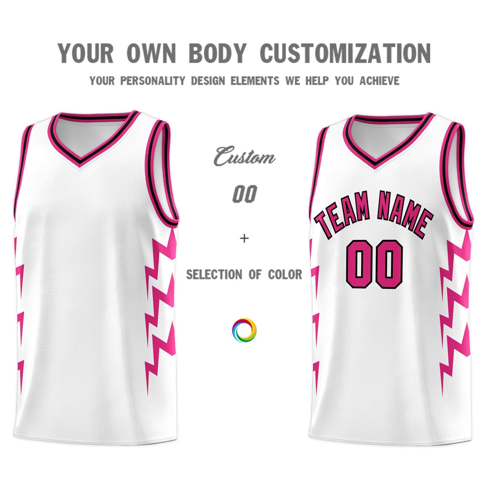 Custom White Side Lightning Pattern Sports Uniform Basketball Jersey