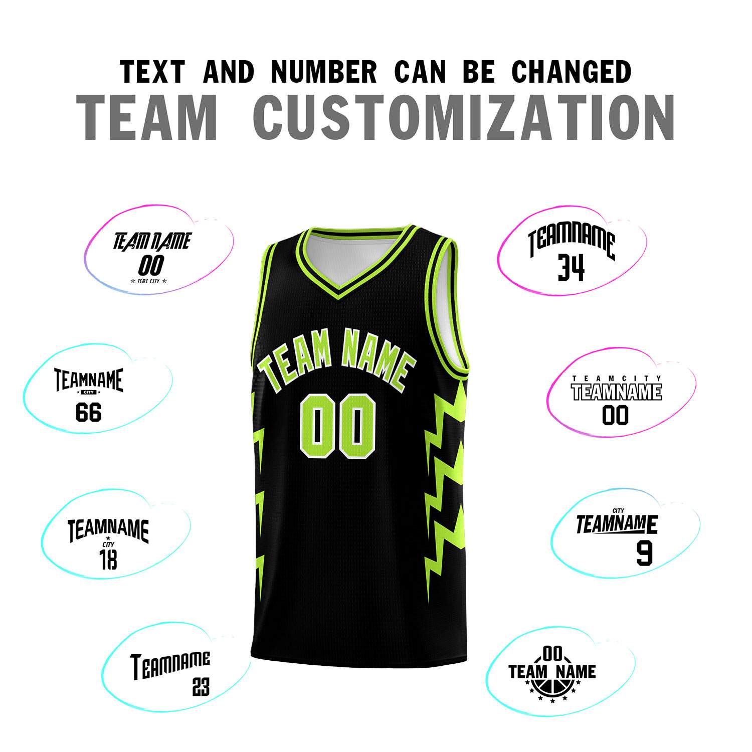 Custom Black Side Lightning Pattern Sports Uniform Basketball Jersey