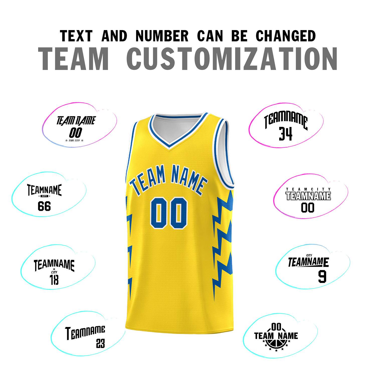 Custom Gold Side Lightning Pattern Sports Uniform Basketball Jersey