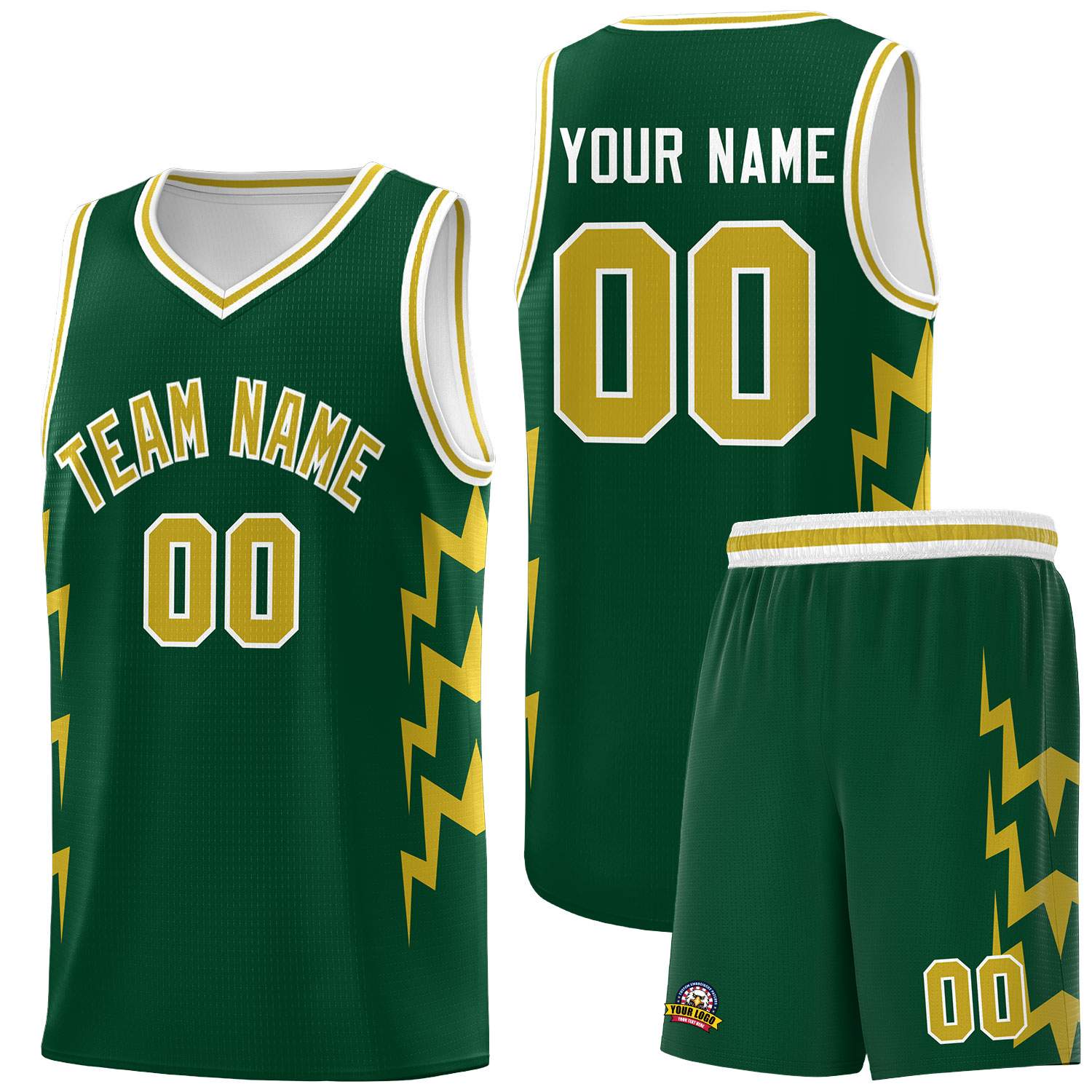 Custom Hunter Green Side Lightning Pattern Sports Uniform Basketball Jersey