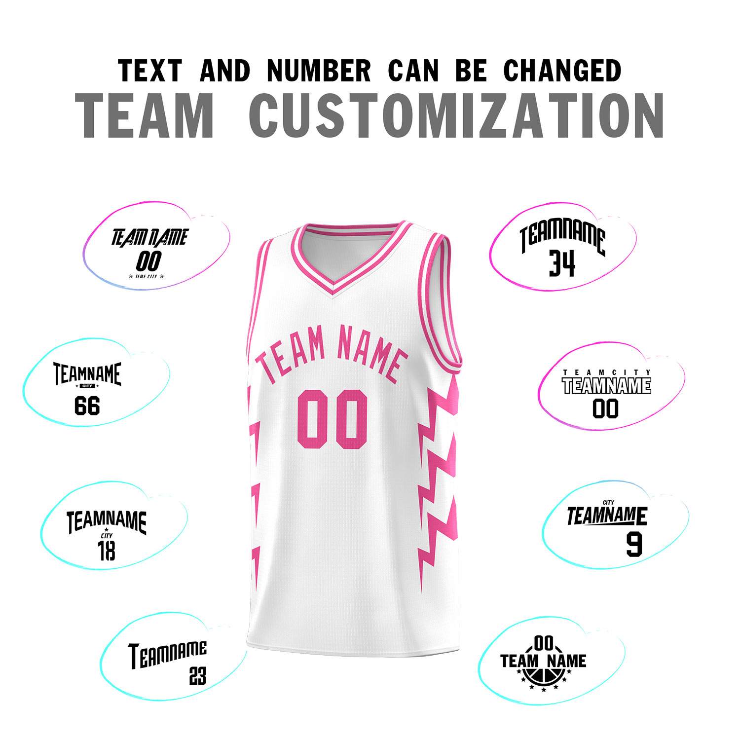 Custom White Side Lightning Pattern Sports Uniform Basketball Jersey