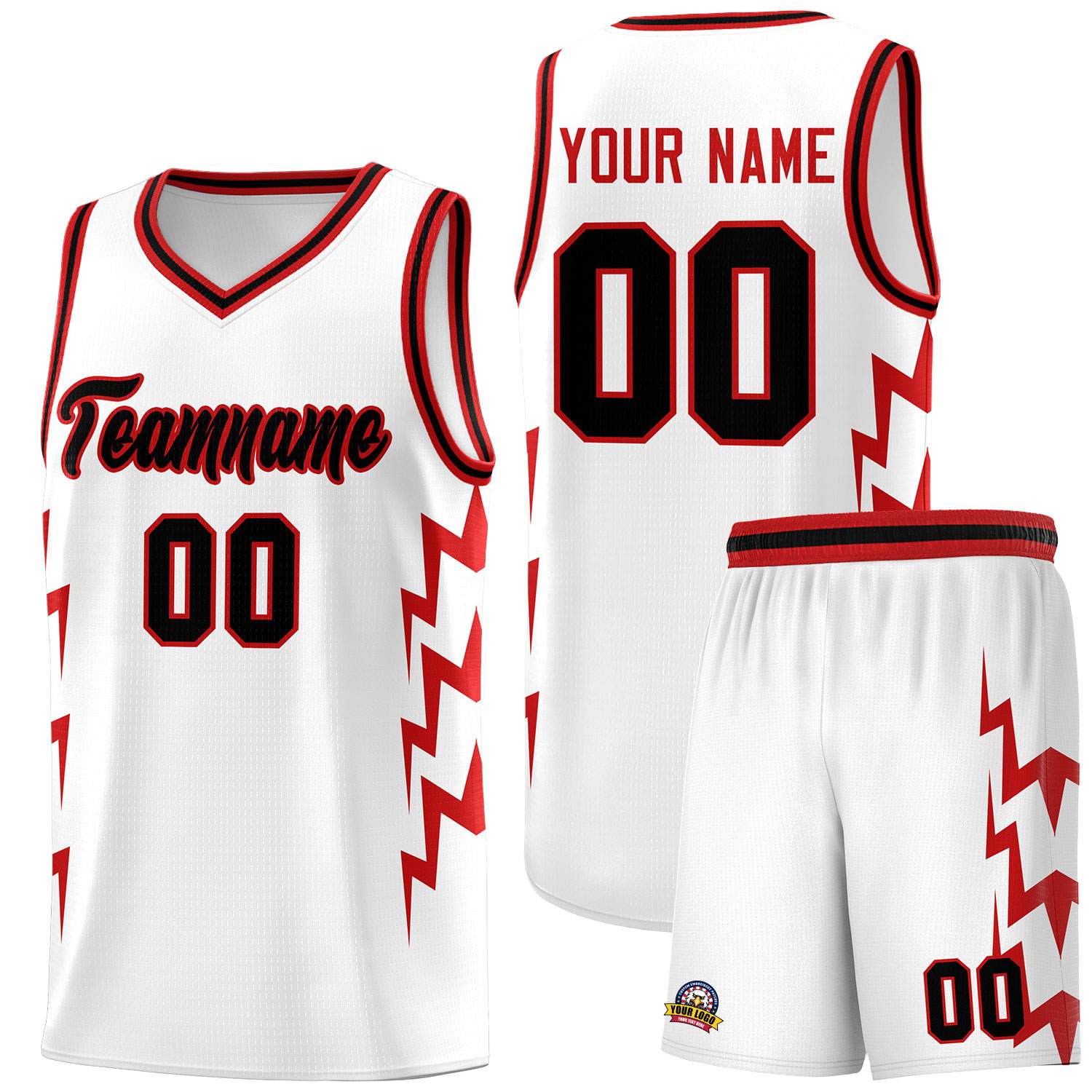 Custom White Side Lightning Pattern Sports Uniform Basketball Jersey