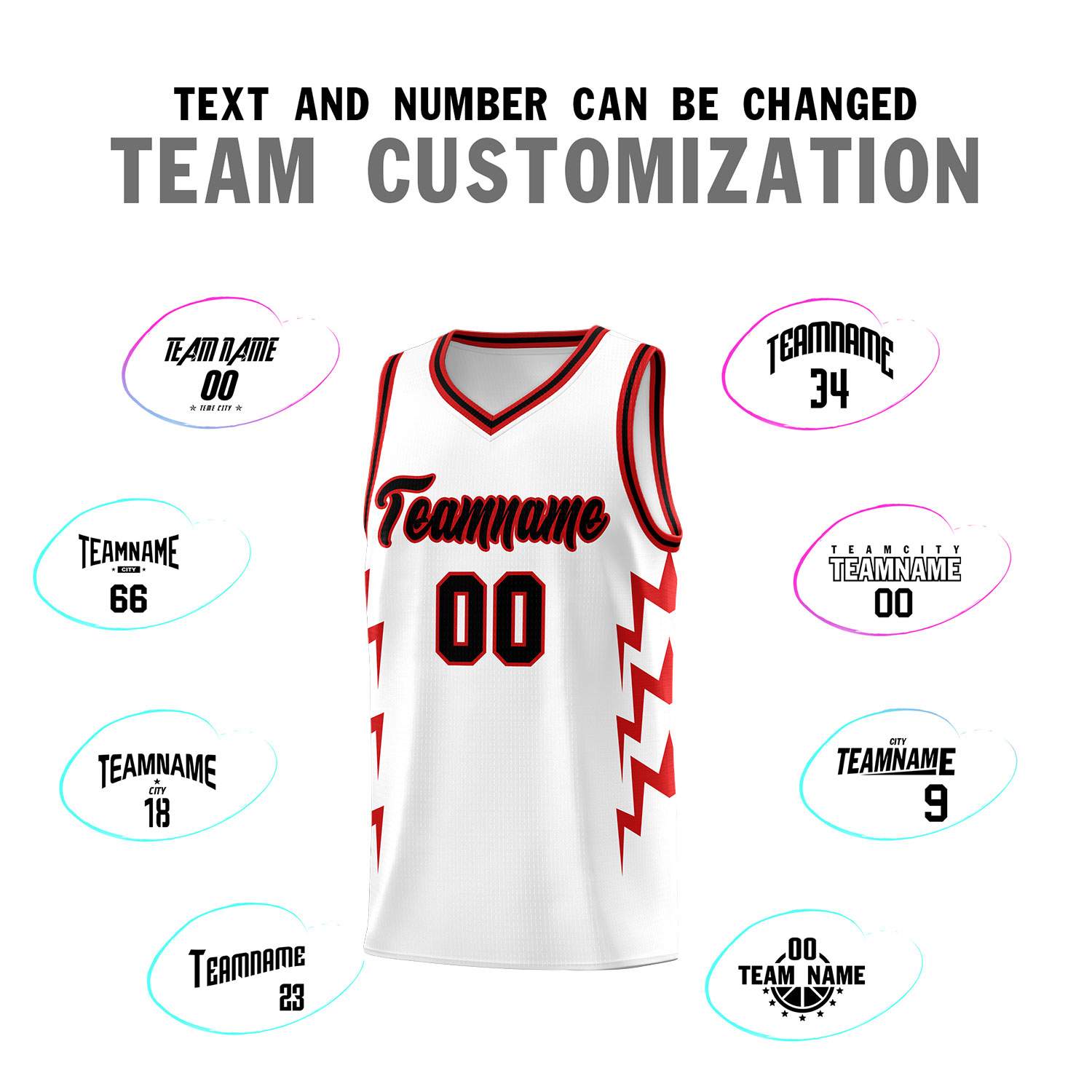 Custom White Side Lightning Pattern Sports Uniform Basketball Jersey