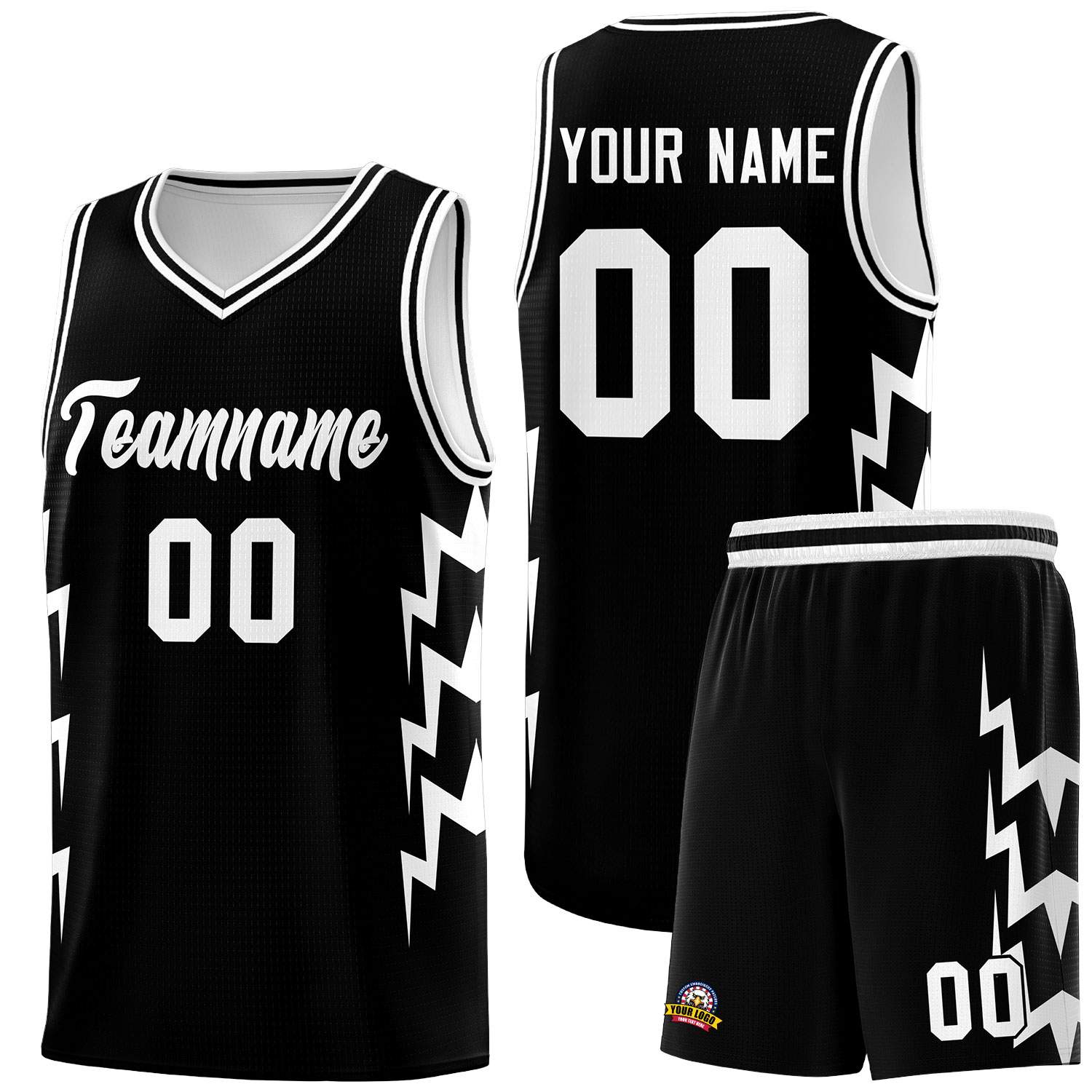 Custom Black Side Lightning Pattern Sports Uniform Basketball Jersey