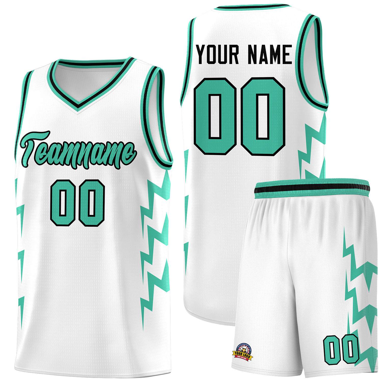 Custom White Side Lightning Pattern Sports Uniform Basketball Jersey