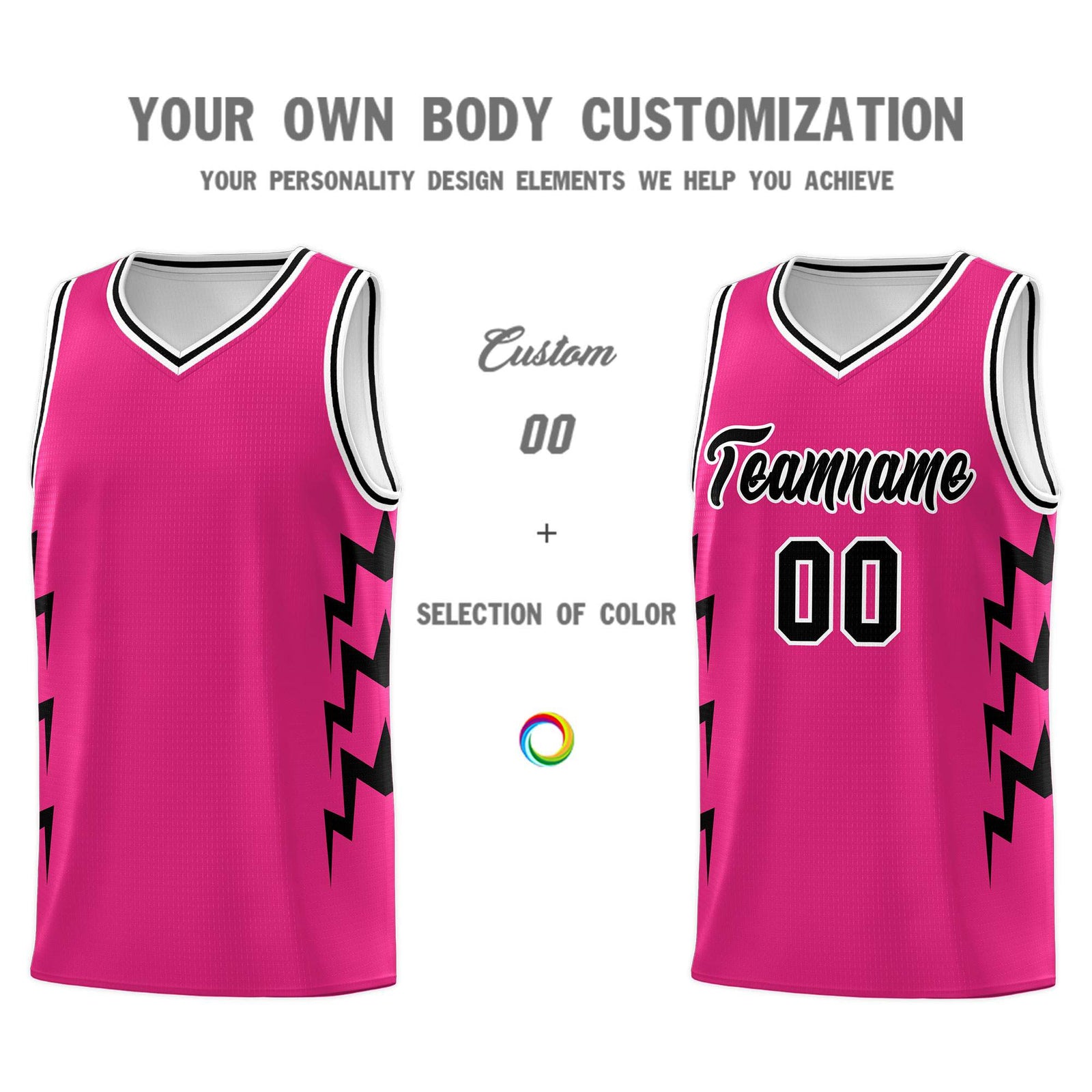 Custom Pink Side Lightning Pattern Sports Uniform Basketball Jersey