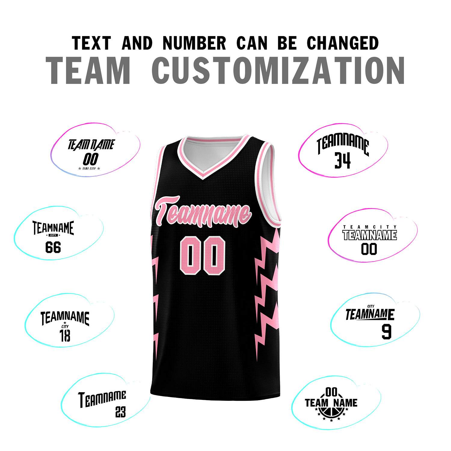 Custom Black Side Lightning Pattern Sports Uniform Basketball Jersey