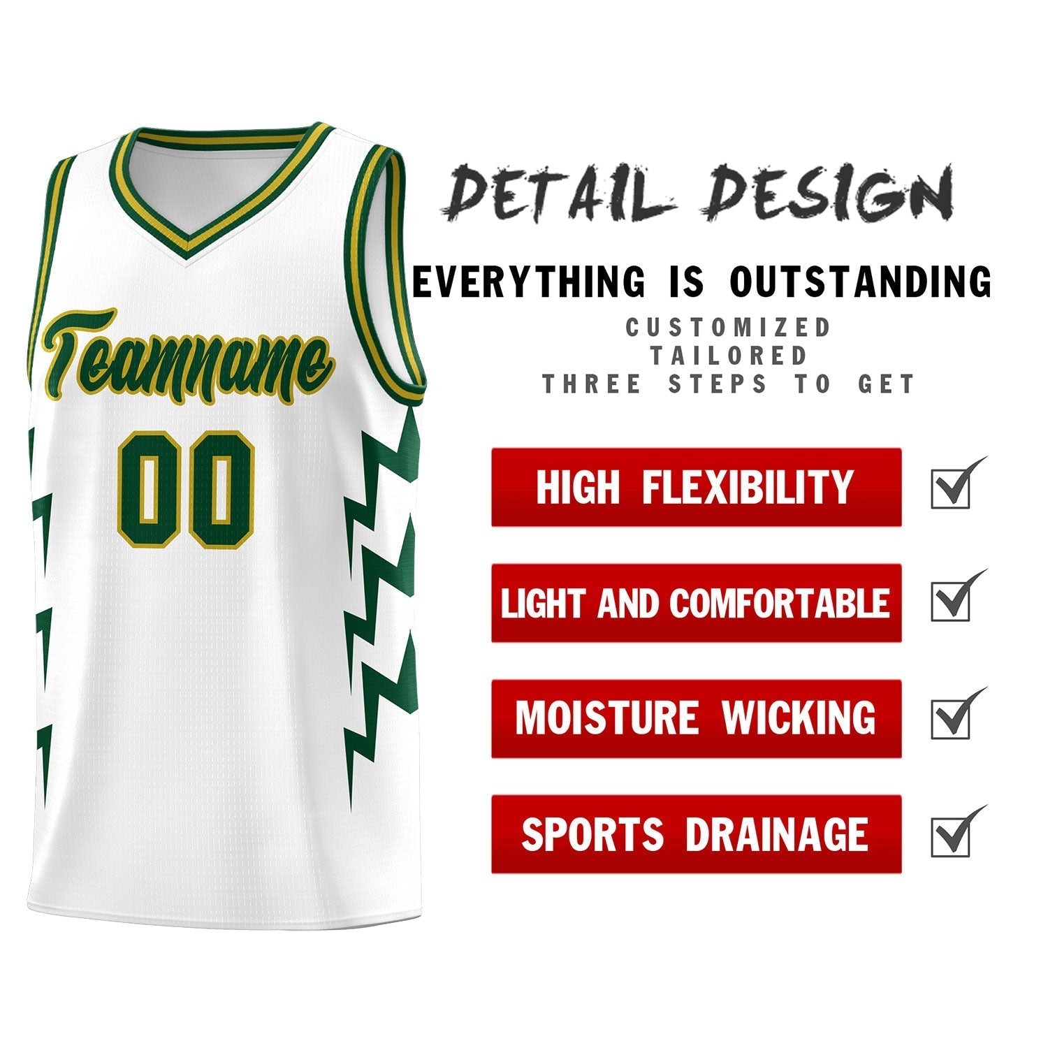 Custom White Side Lightning Pattern Sports Uniform Basketball Jersey