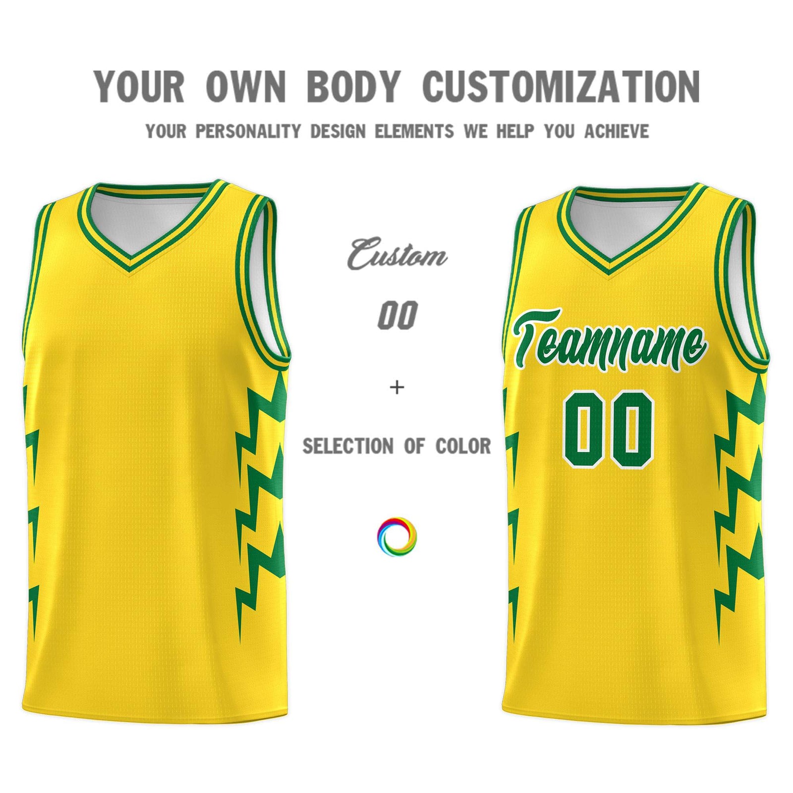 Custom Gold Side Lightning Pattern Sports Uniform Basketball Jersey