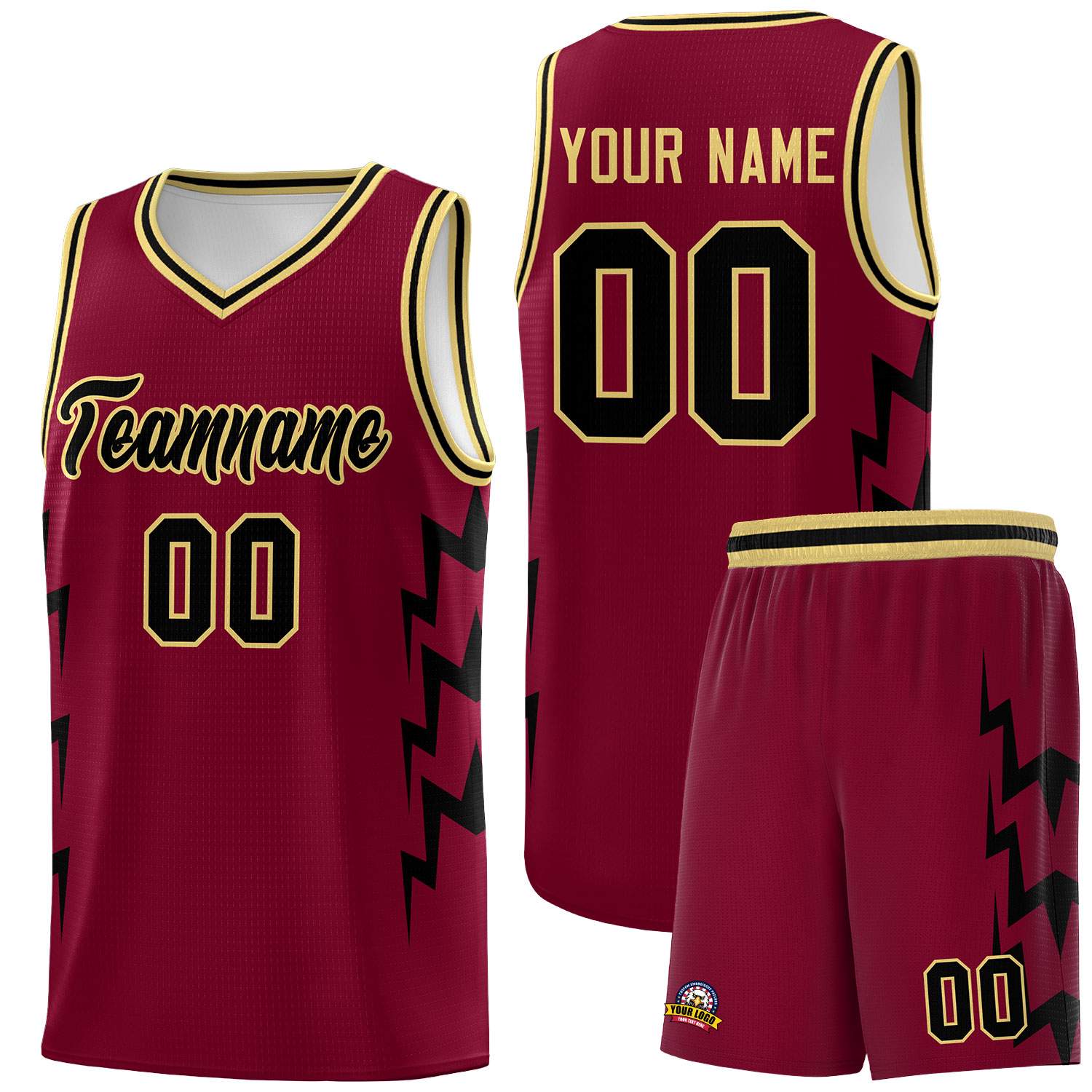 Custom Crimson Side Lightning Pattern Sports Uniform Basketball Jersey