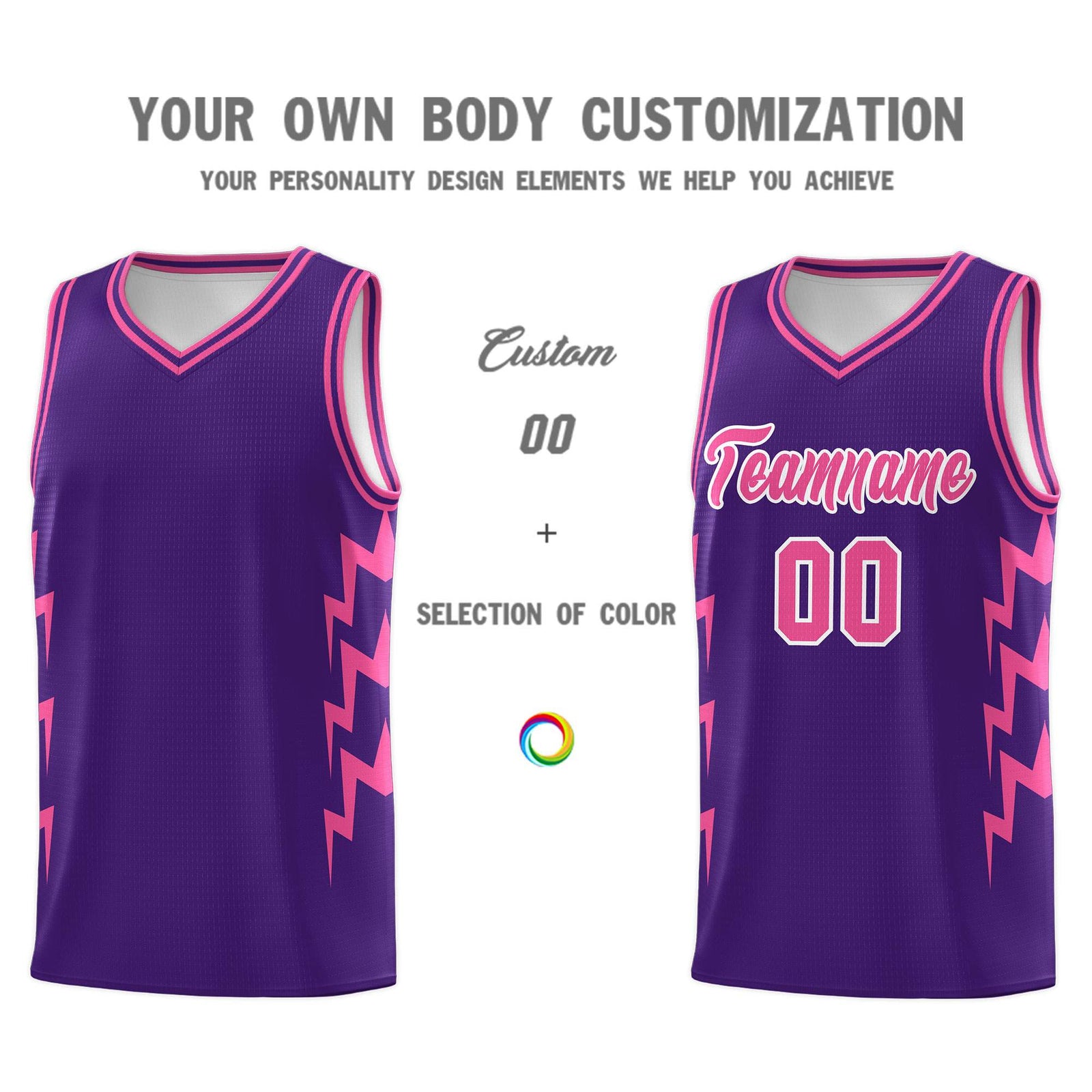 Custom Purple Side Lightning Pattern Sports Uniform Basketball Jersey