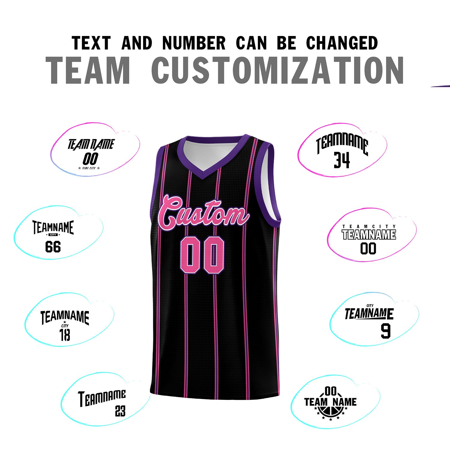 Custom Black Purple Pink White Vertical Stripes Single Sided Sets Basketball Jersey | For Men,Stitched,Perfect for Training,Add Name and Numbern | KXKSHOP