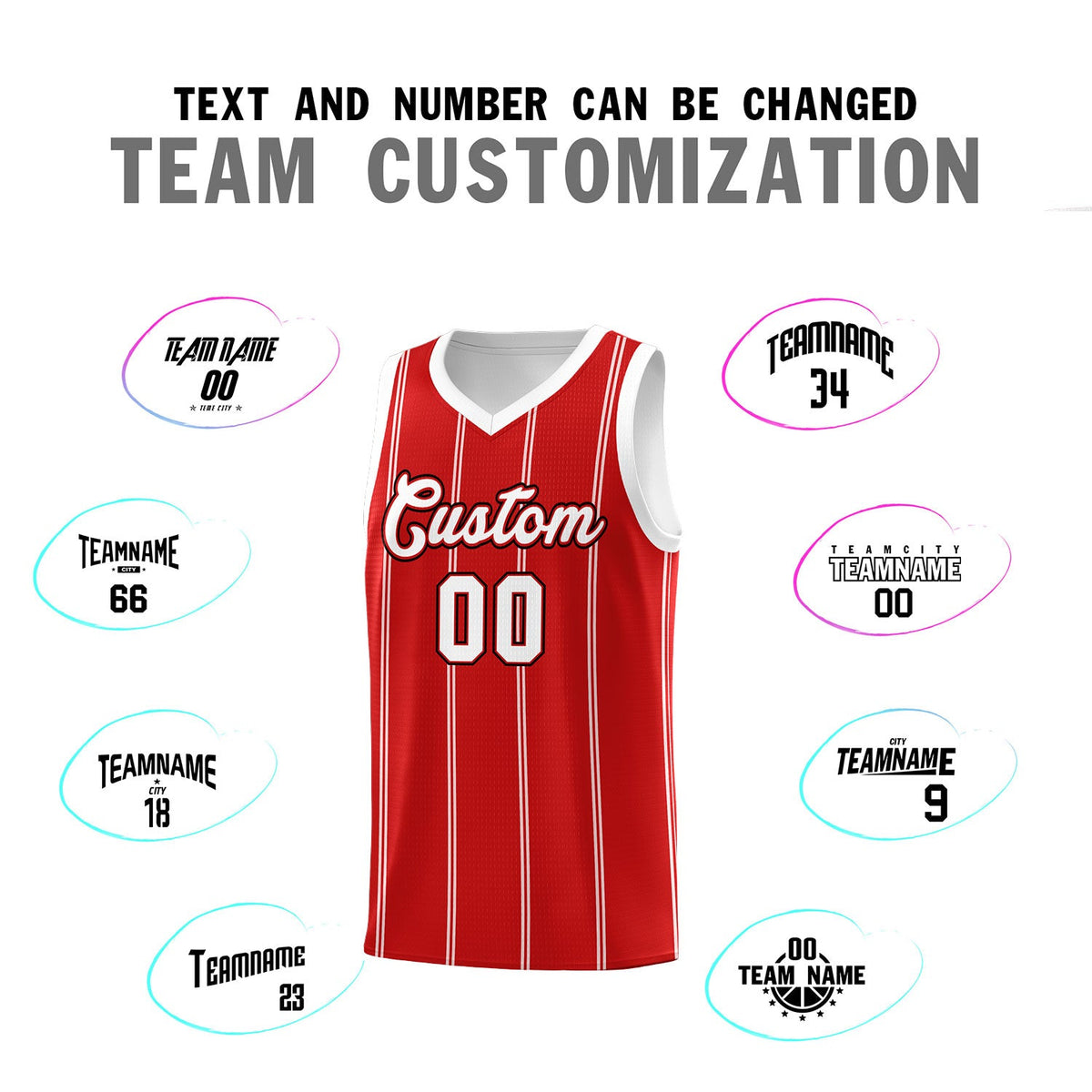 Custom Red White Black Vertical Stripes Single Sided Sets Basketball Jersey | For Men,Stitched,Perfect for Training,Add Name and Numbern | KXKSHOP