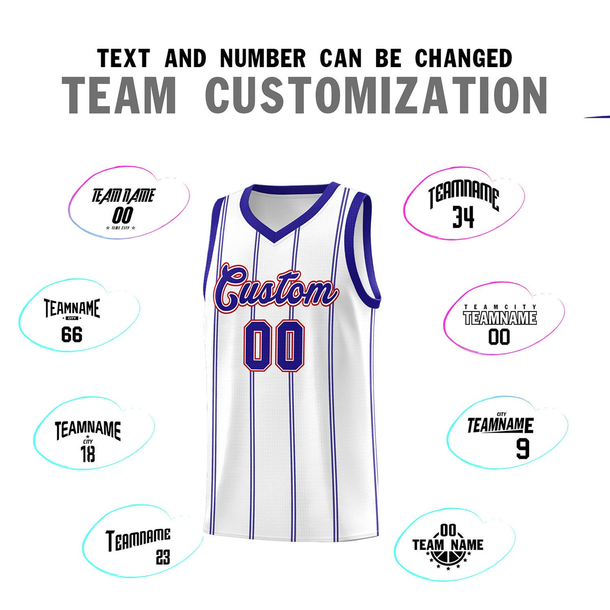 Custom White Royal Blue Red Vertical Stripes Single Sided Sets Basketball Jersey | For Men,Stitched,Perfect for Training,Add Name and Numbern | KXKSHOP