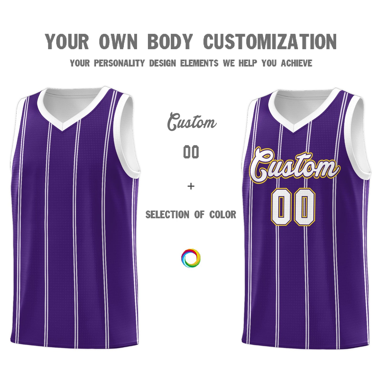 Custom Purple White Gold Vertical Stripes Single Sided Sets Basketball Jersey | For Men,Stitched,Perfect for Training,Add Name and Numbern | KXKSHOP
