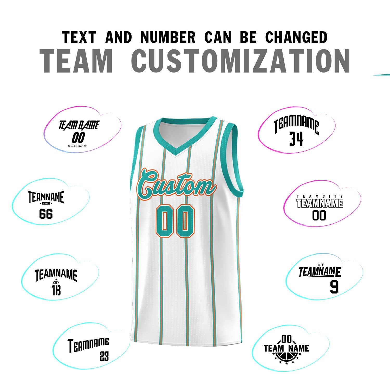 Custom White Aqua Orange Vertical Stripes Single Sided Sets Basketball Jersey | For Men,Stitched,Perfect for Training,Add Name and Numbern | KXKSHOP