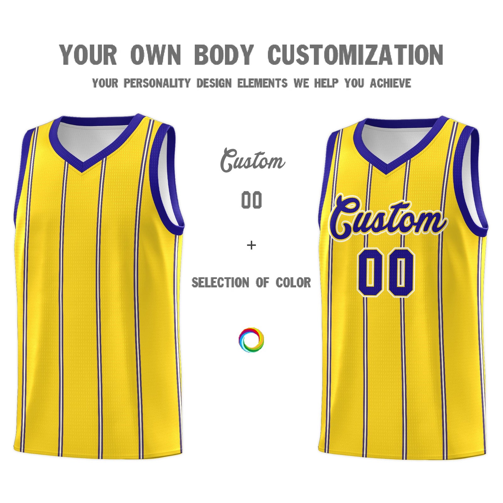 Custom Gold Royal Blue White Vertical Stripes Single Sided Sets Basketball Jersey | For Men,Stitched,Perfect for Training,Add Name and Numbern | KXKSHOP