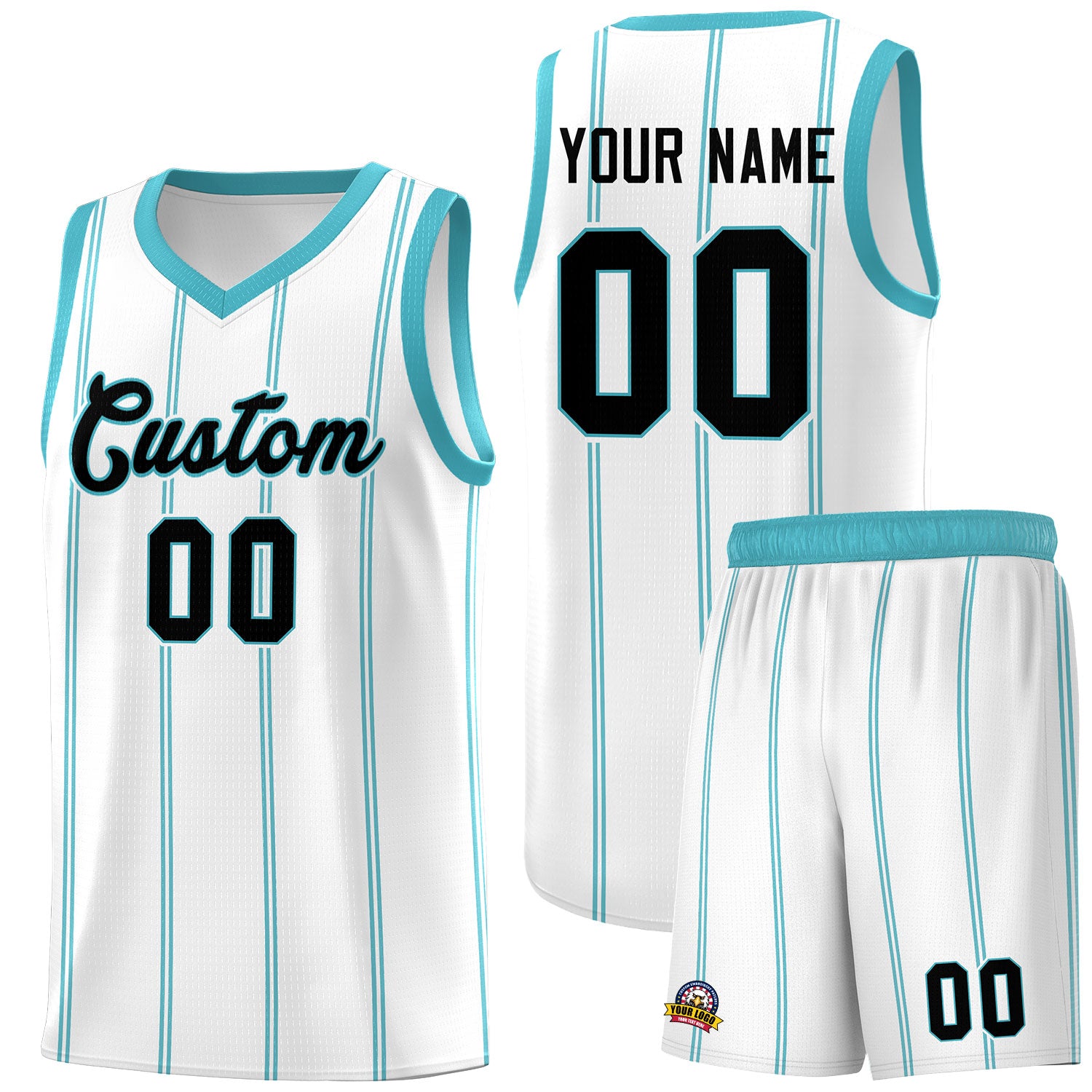 Custom White Sky Blue Black Vertical Stripes Single Sided Sets Basketball Jersey | For Men,Stitched,Perfect for Training,Add Name and Numbern | KXKSHOP