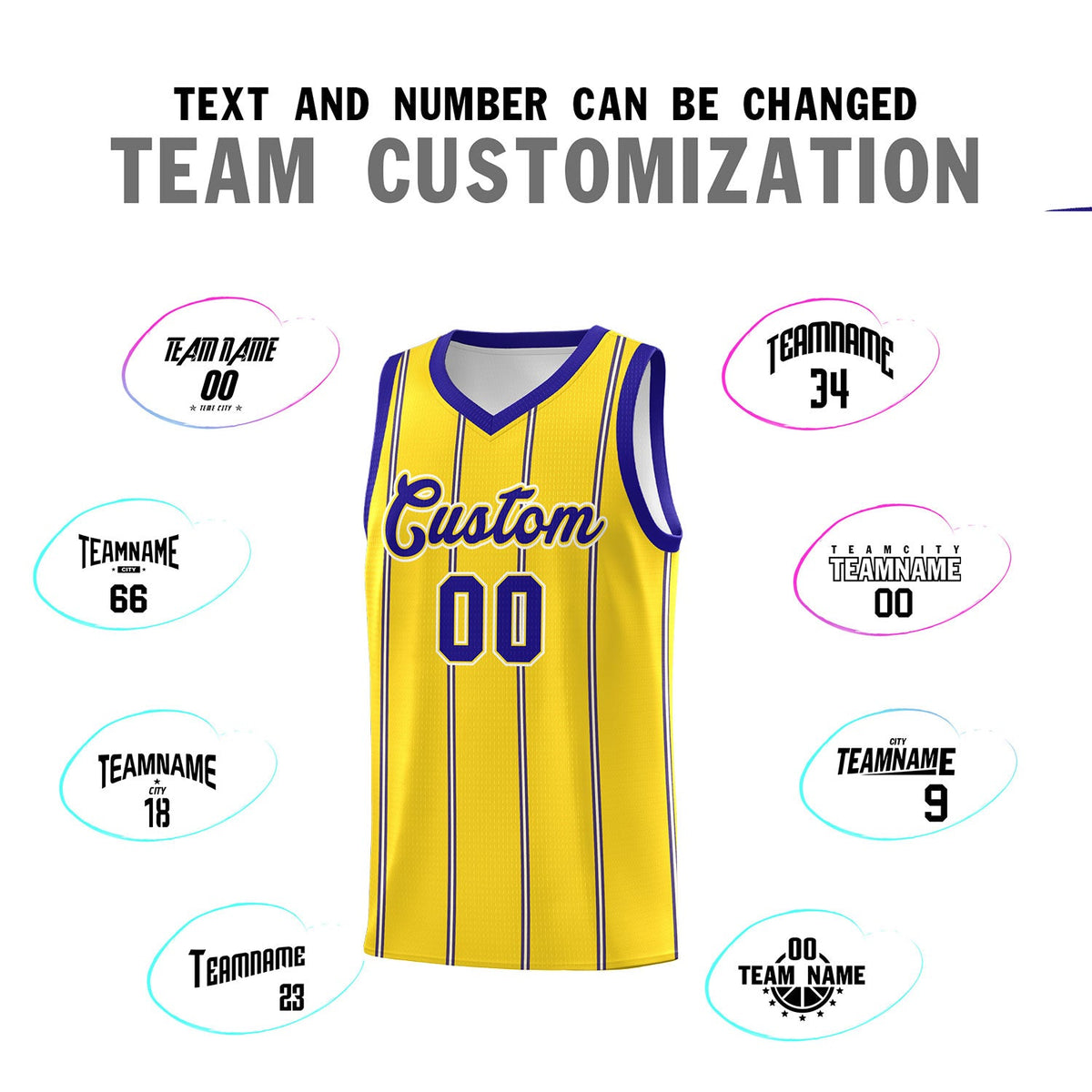 Custom Gold Royal Blue White Vertical Stripes Single Sided Sets Basketball Jersey | For Men,Stitched,Perfect for Training,Add Name and Numbern | KXKSHOP