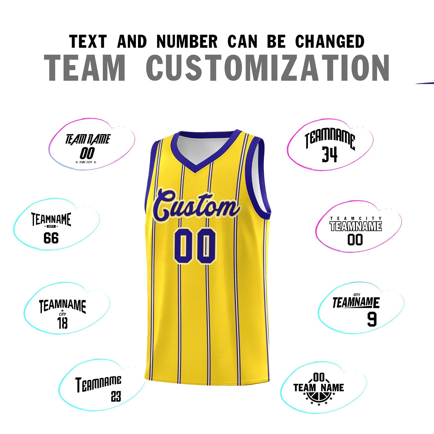 Custom Gold Royal Blue White Vertical Stripes Single Sided Sets Basketball Jersey | For Men,Stitched,Perfect for Training,Add Name and Numbern | KXKSHOP