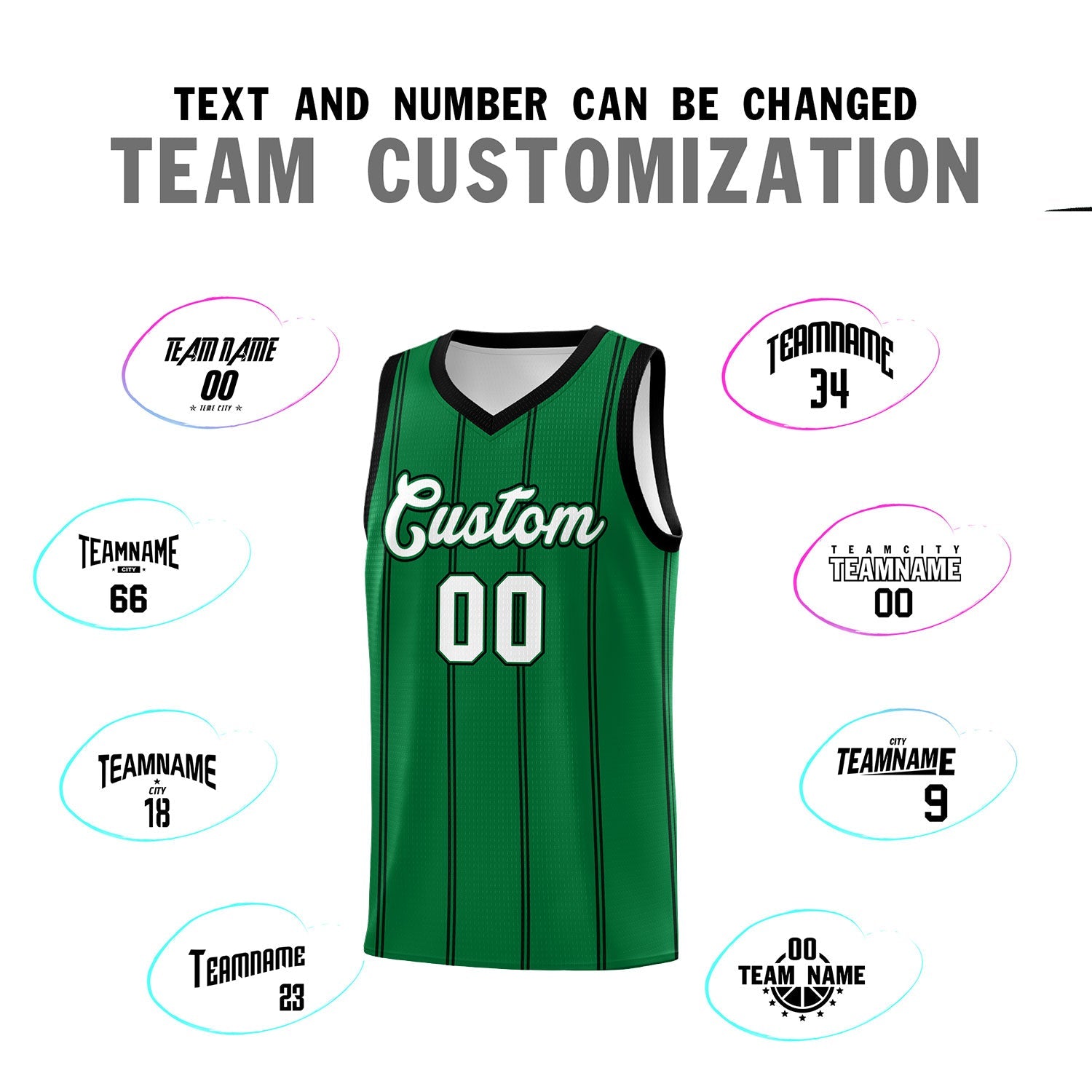 Custom Kelly Green Black White Vertical Stripes Single Sided Sets Basketball Jersey | For Men,Stitched,Perfect for Training,Add Name and Numbern | KXKSHOP