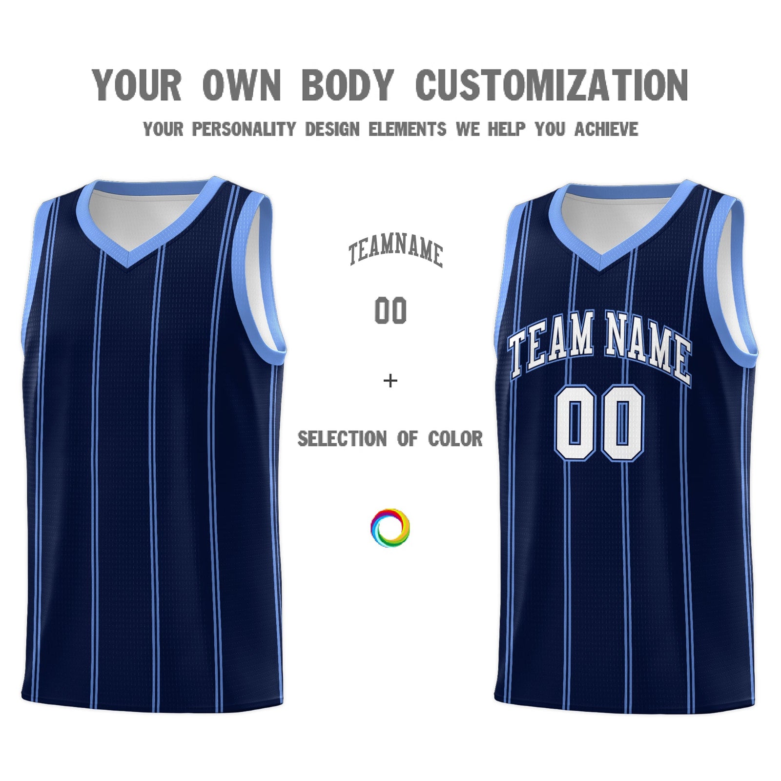 Custom Navy Light Blue White Vertical Stripes Single Sided Sets Basketball Jersey | For Men,Stitched,Perfect for Training,Add Name and Numbern | KXKSHOP