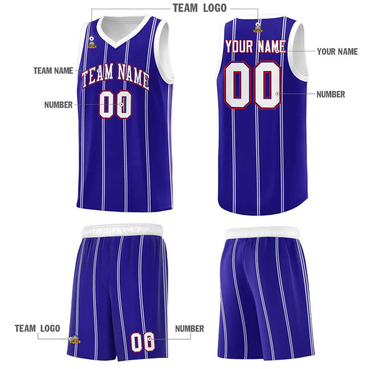 Custom Royal Blue White Red Vertical Stripes Single Sided Sets Basketball Jersey | For Men,Stitched,Perfect for Training,Add Name and Numbern | KXKSHOP