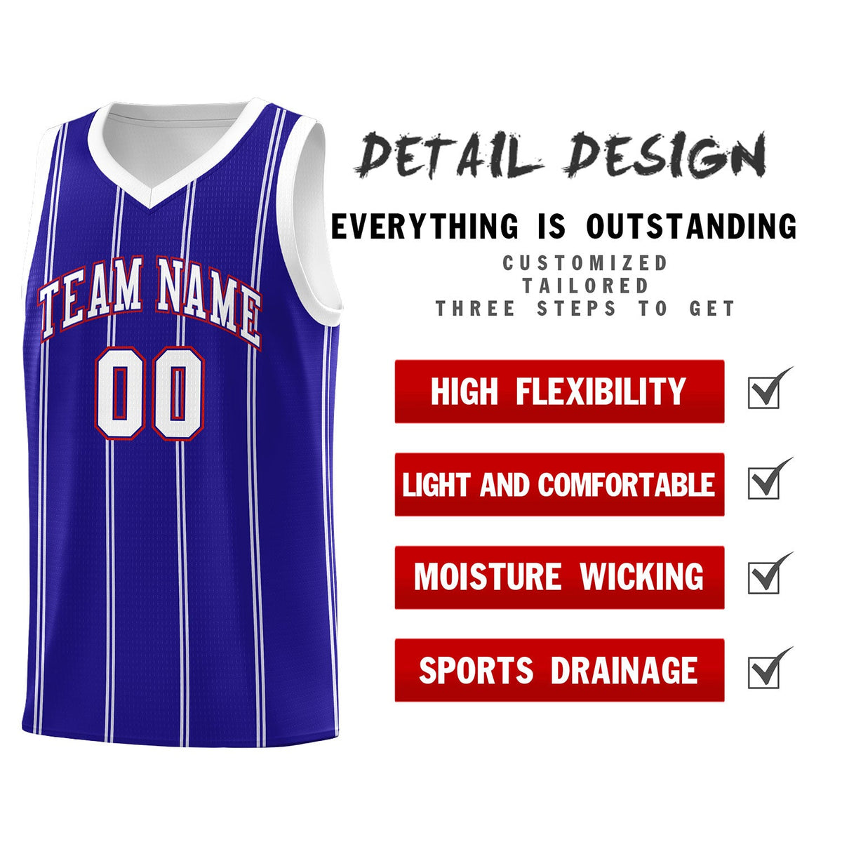 Custom Royal Blue White Red Vertical Stripes Single Sided Sets Basketball Jersey | For Men,Stitched,Perfect for Training,Add Name and Numbern | KXKSHOP