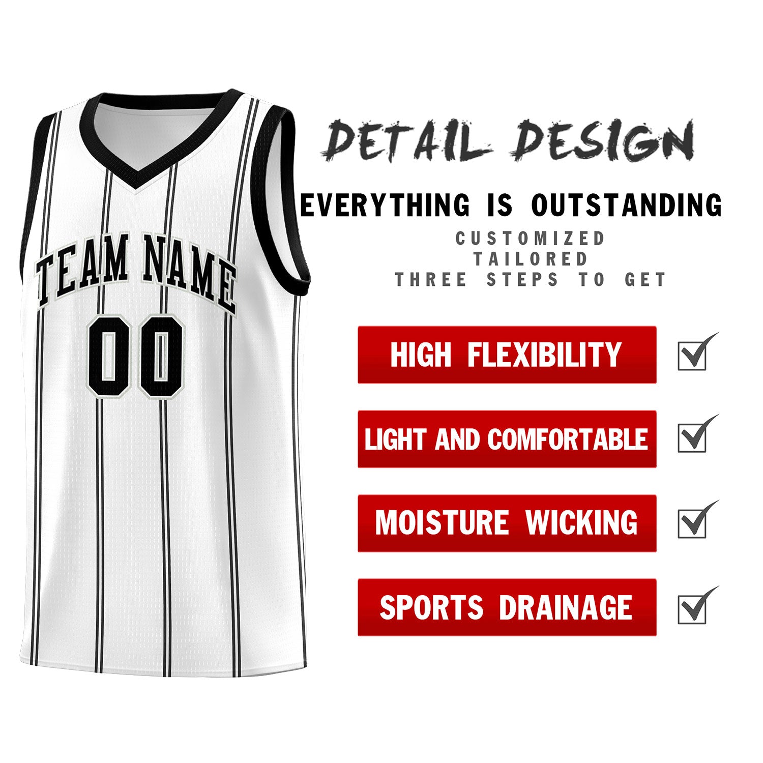 Custom White Black Gray Vertical Stripes Single Sided Sets Basketball Jersey | For Men,Stitched,Perfect for Training,Add Name and Numbern | KXKSHOP